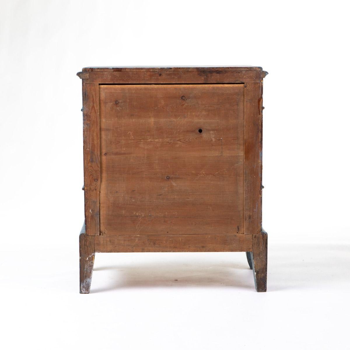 Small Blue Painted Pine Chest of Drawers in Baroque Style, Sweden For Sale 7