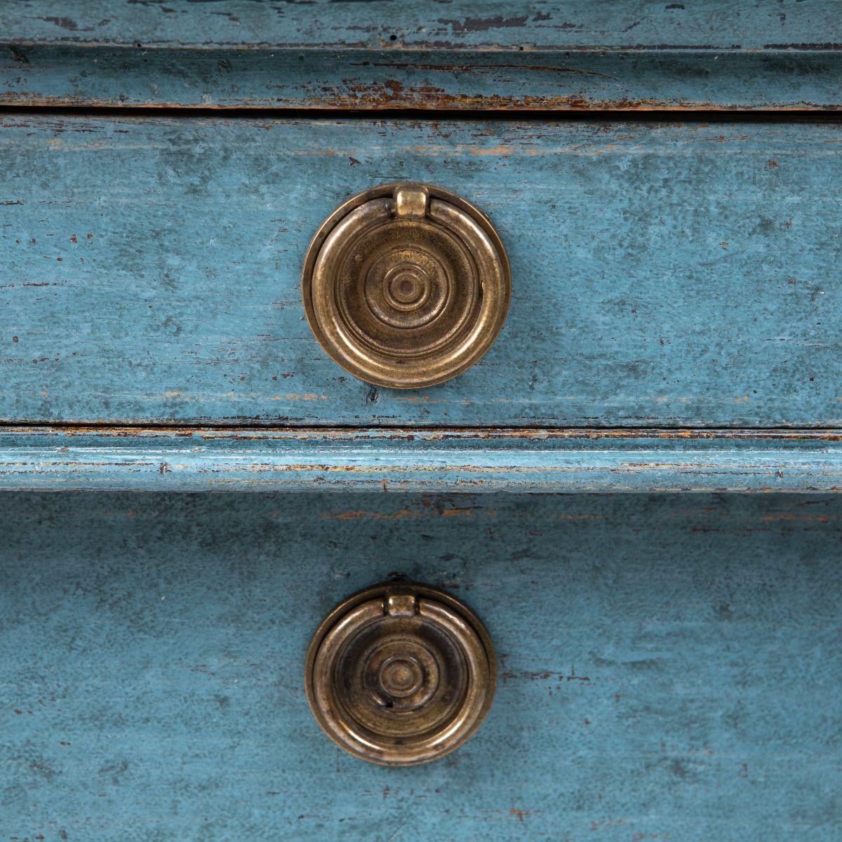 Small Blue Painted Pine Chest of Drawers in Baroque Style, Sweden For Sale 2