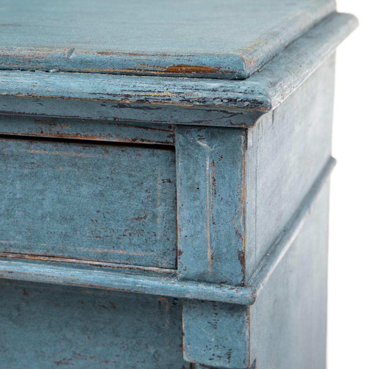 Small Blue Painted Pine Chest of Drawers in Baroque Style, Sweden For Sale 3