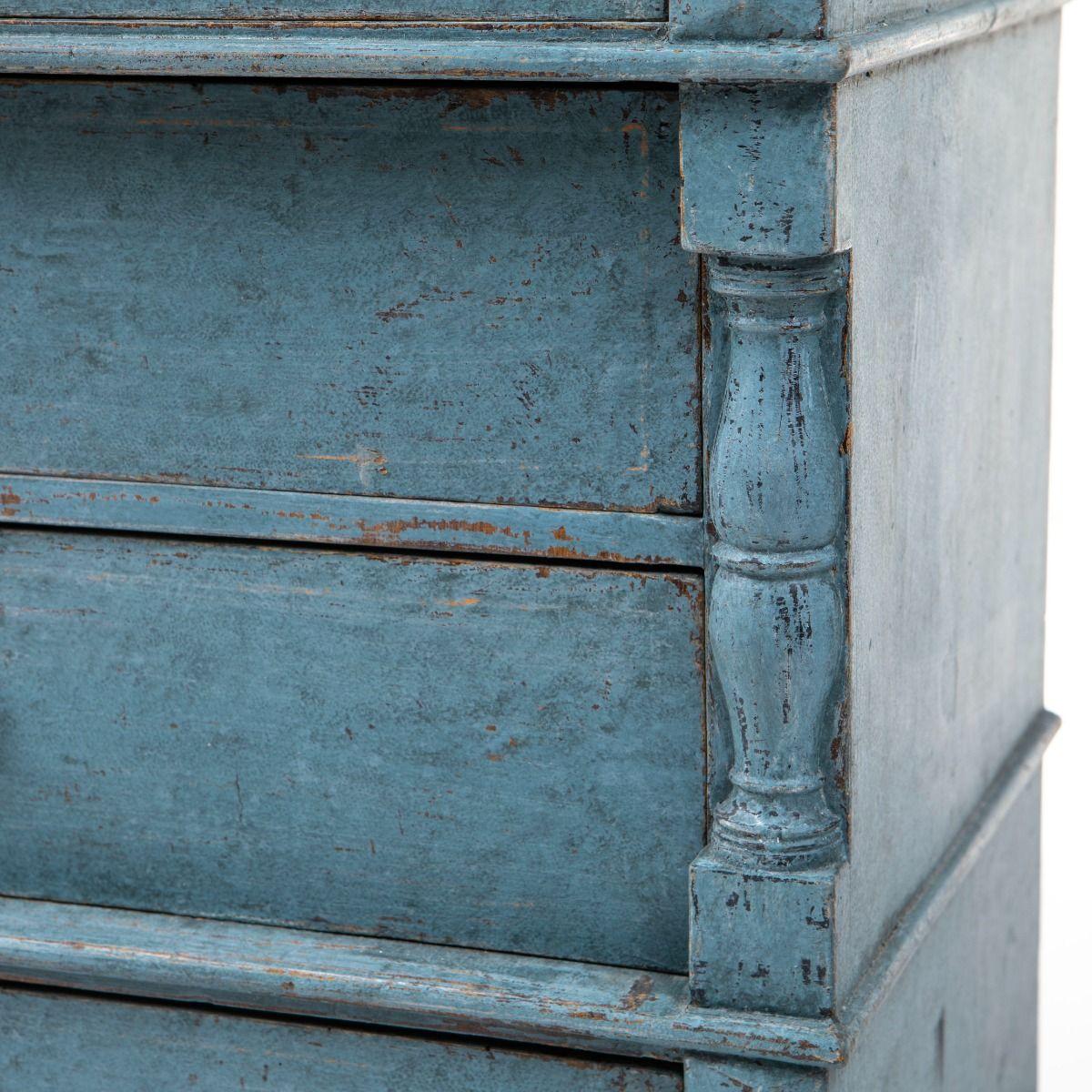 Small Blue Painted Pine Chest of Drawers in Baroque Style, Sweden For Sale 4