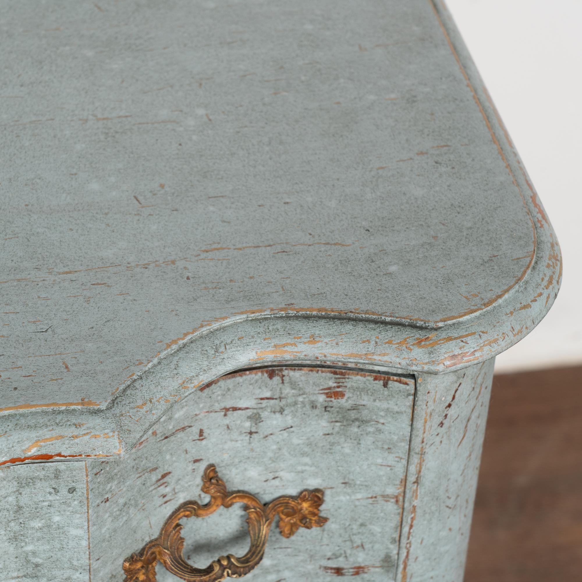 Small Blue Painted Rococo Chest of Three Drawers, Sweden circa 1850-70 For Sale 4