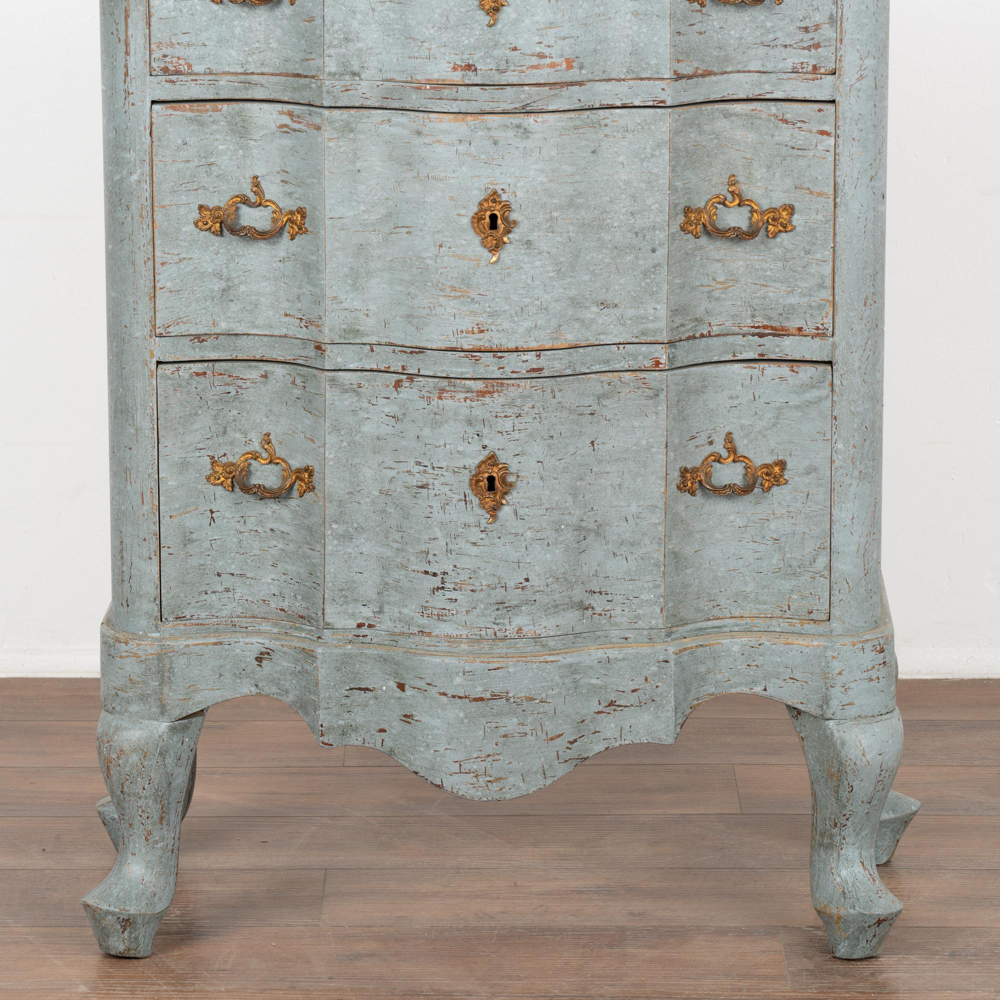 Small Blue Painted Rococo Chest of Three Drawers, Sweden circa 1850-70 For Sale 3