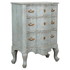 Small Blue Painted Rococo Chest of Three Drawers, Sweden circa 1850-70