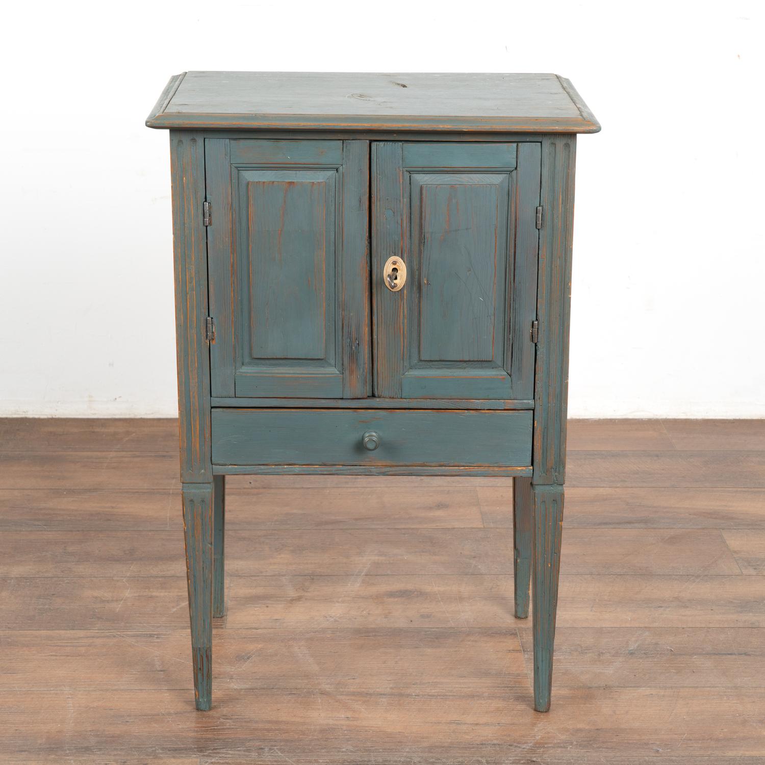 Country Small Blue Pine Cabinet Nightstand, Sweden circa 1880