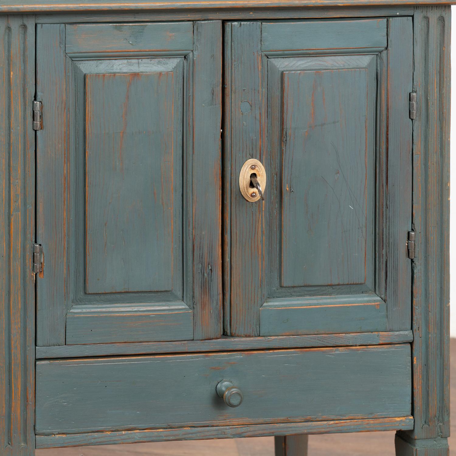 Small Blue Pine Cabinet Nightstand, Sweden circa 1880 1