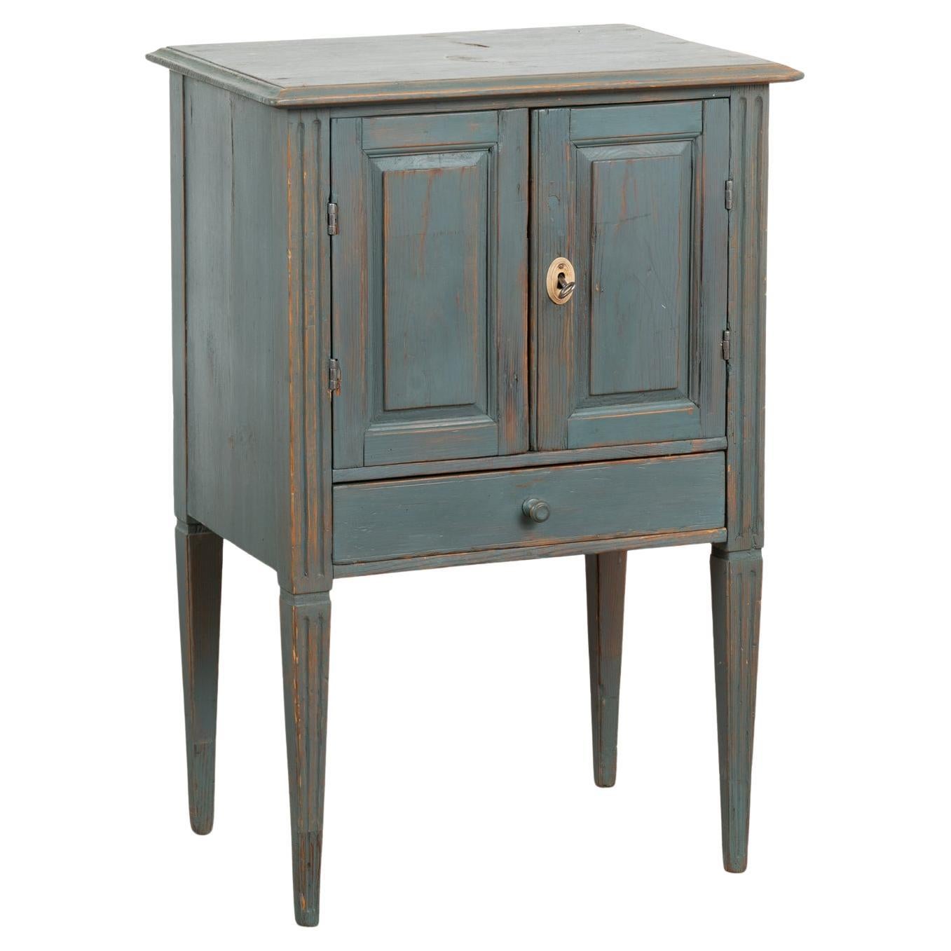 Small Blue Pine Cabinet Nightstand, Sweden circa 1880 For Sale