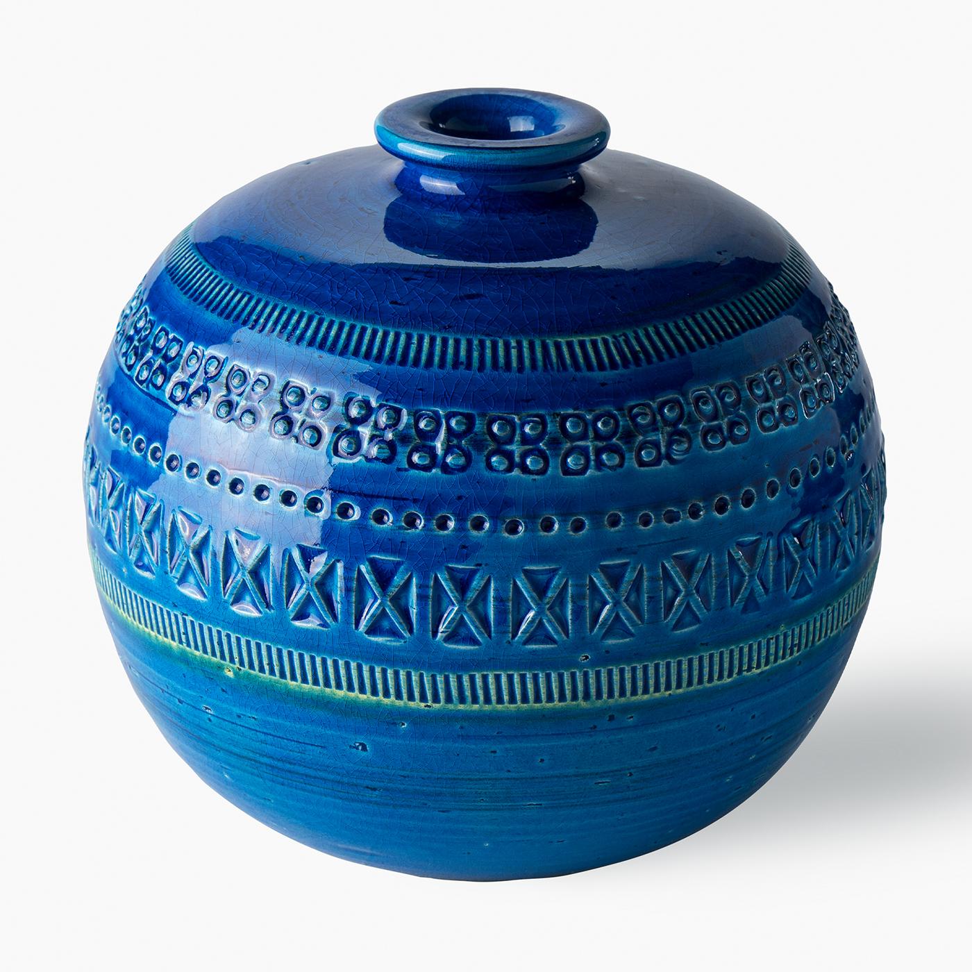 Small Blue Round Vase by Aldo Londi en vente 5