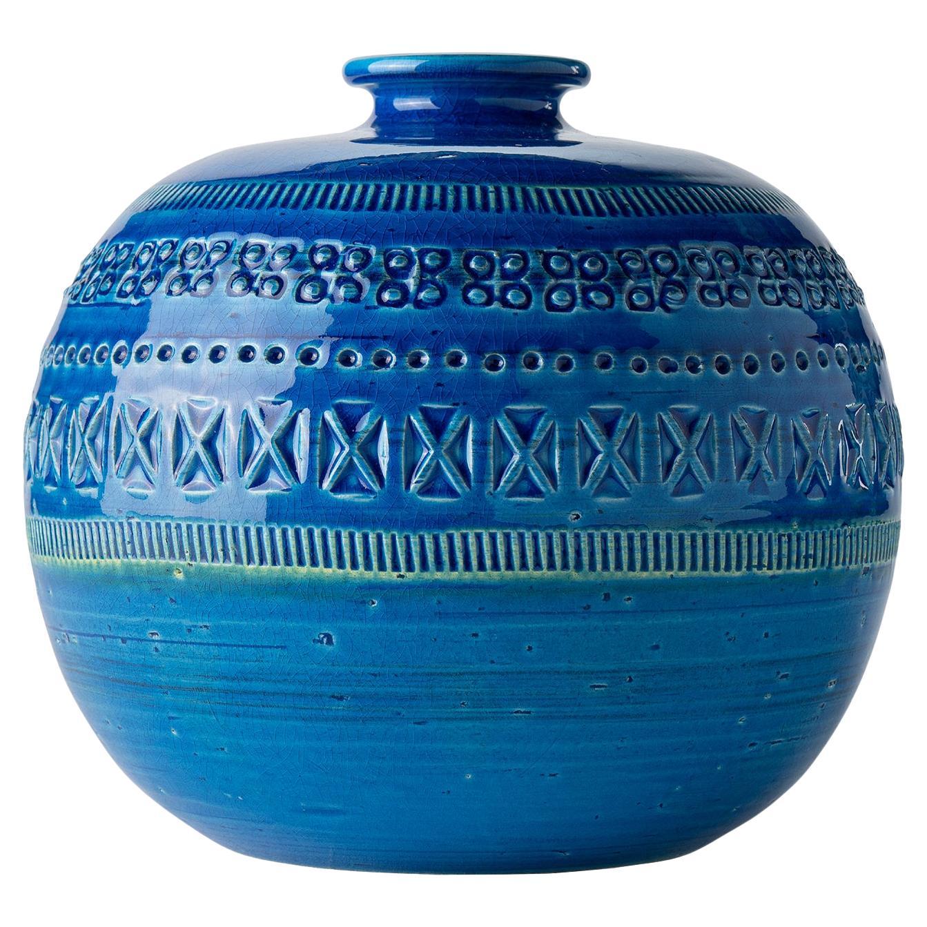 Small Blue Round Vase by Aldo Londi en vente