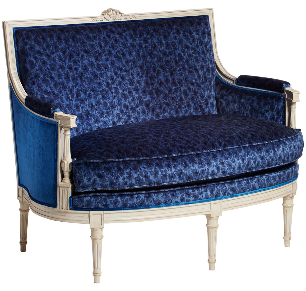 Italian Small Blue Sofa Louis XVI