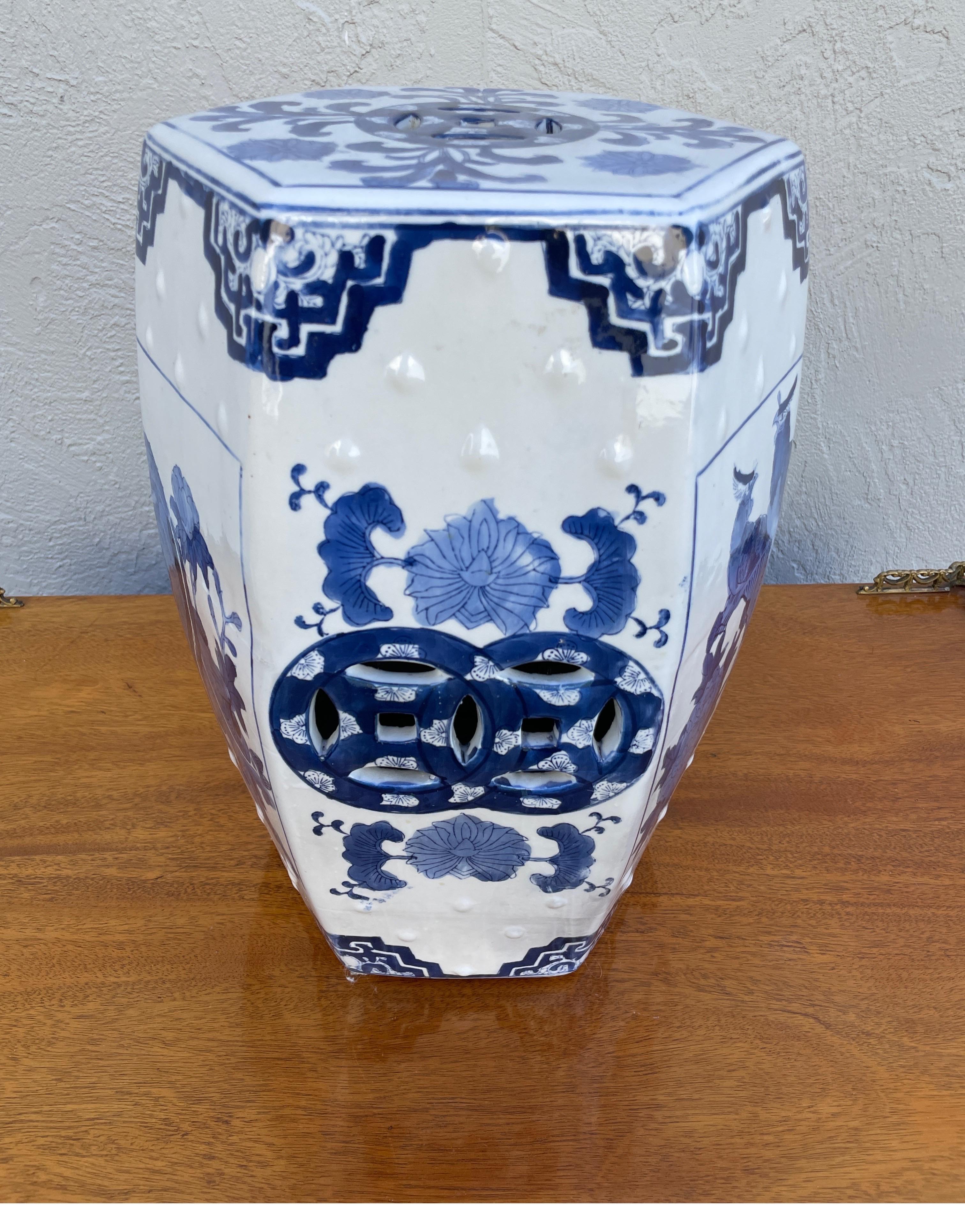 Chinoiserie Small Blue & White Garden Seat For Sale