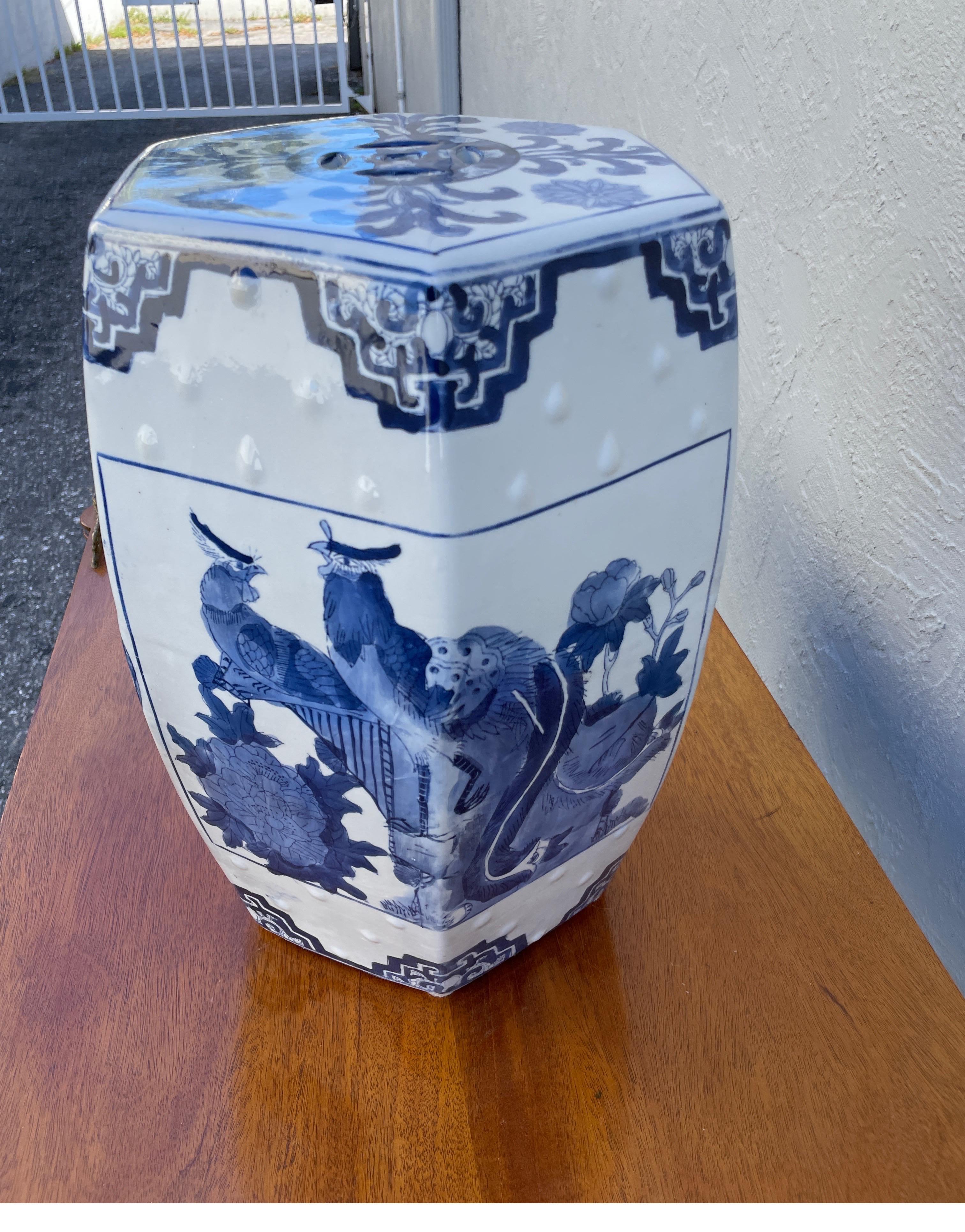 Chinese Small Blue & White Garden Seat For Sale