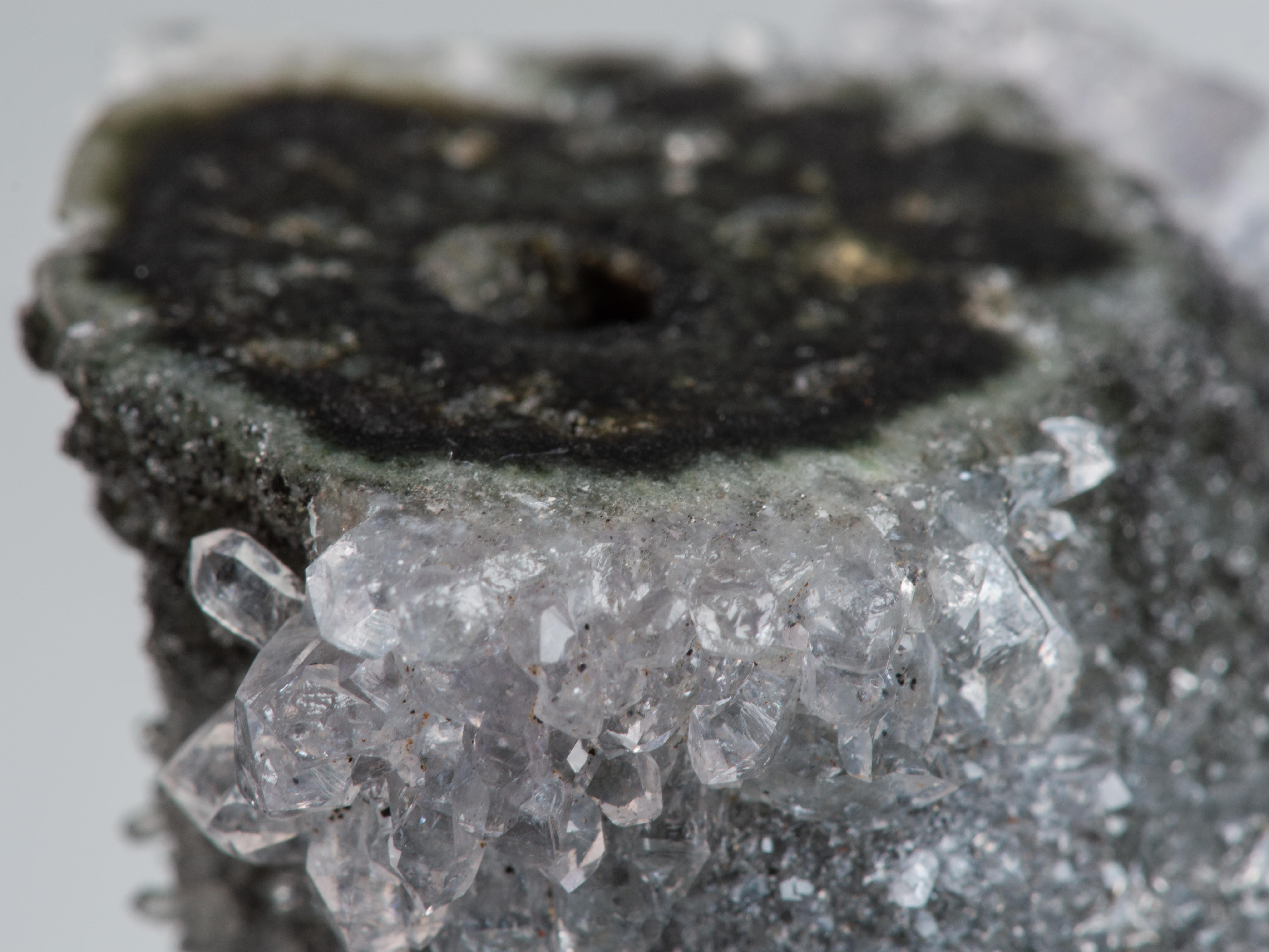 18th Century and Earlier Small Bluish-Grey Quartz with Cut Stalactite For Sale