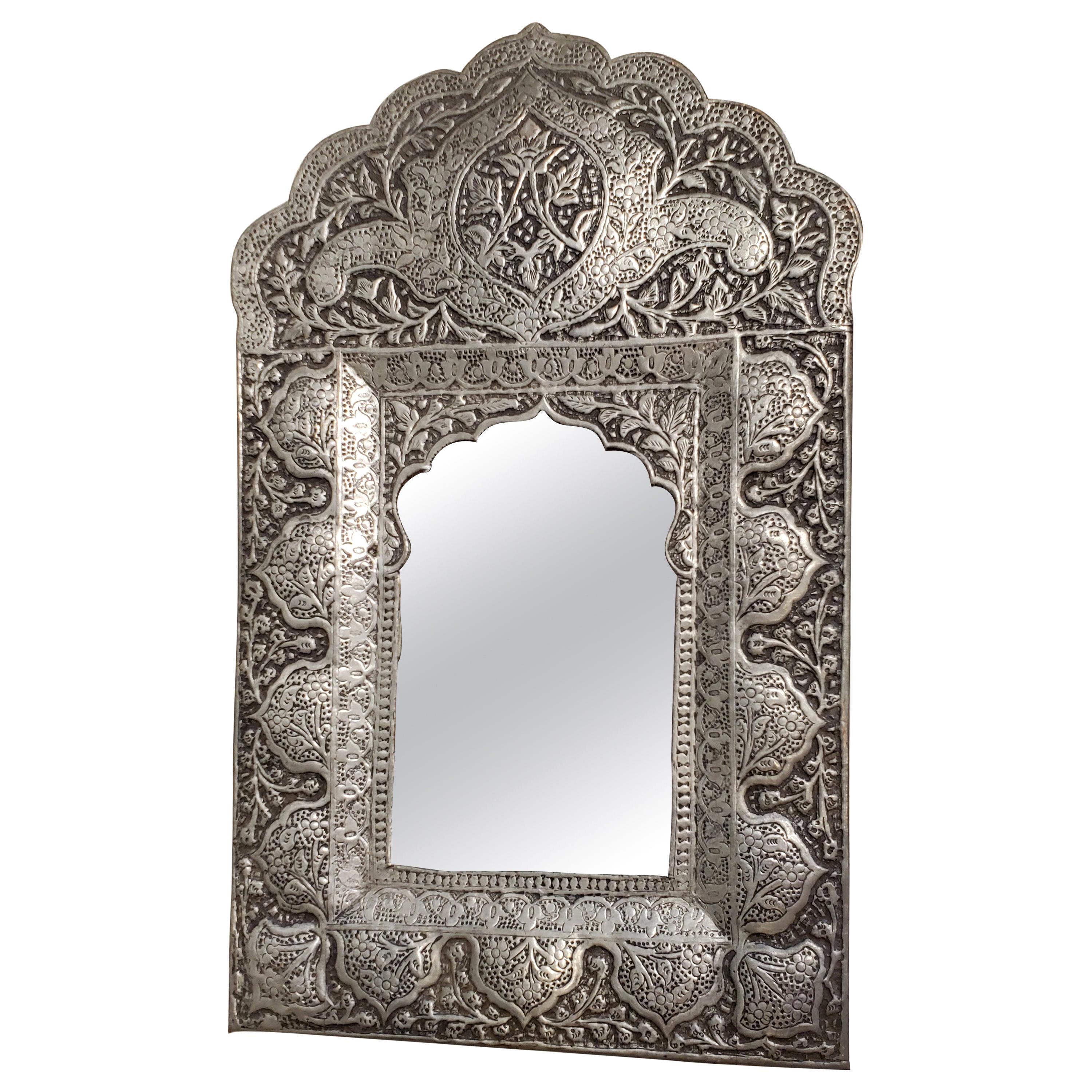 Small Bohemian Style Indian Hammered Metal Mirror