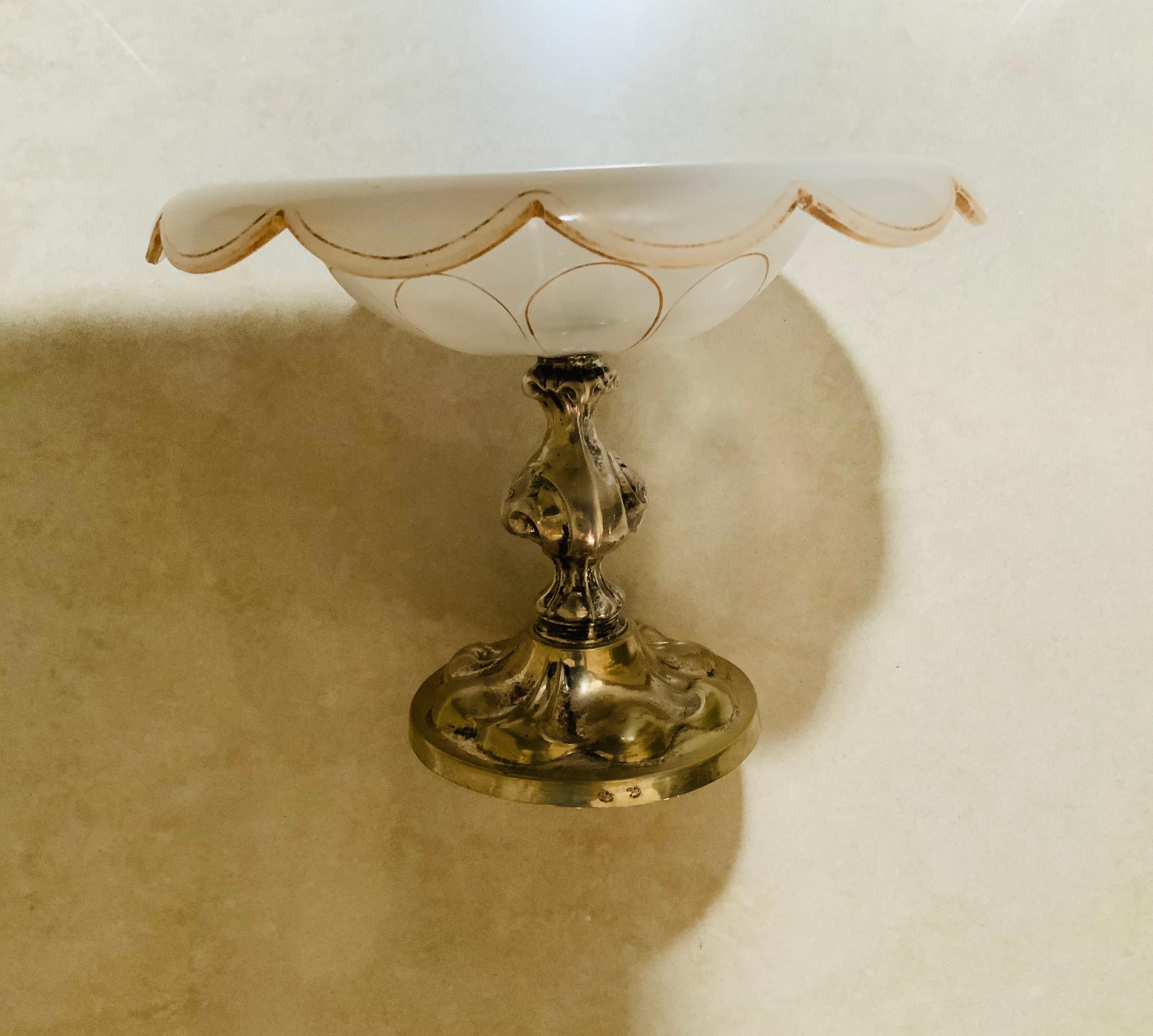 Small Bohemian Style Opaline Crystal Silver Plate Compote In Good Condition For Sale In Guaynabo, PR