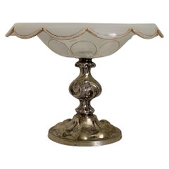 Small Bohemian Style Opaline Crystal Silver Plate Compote