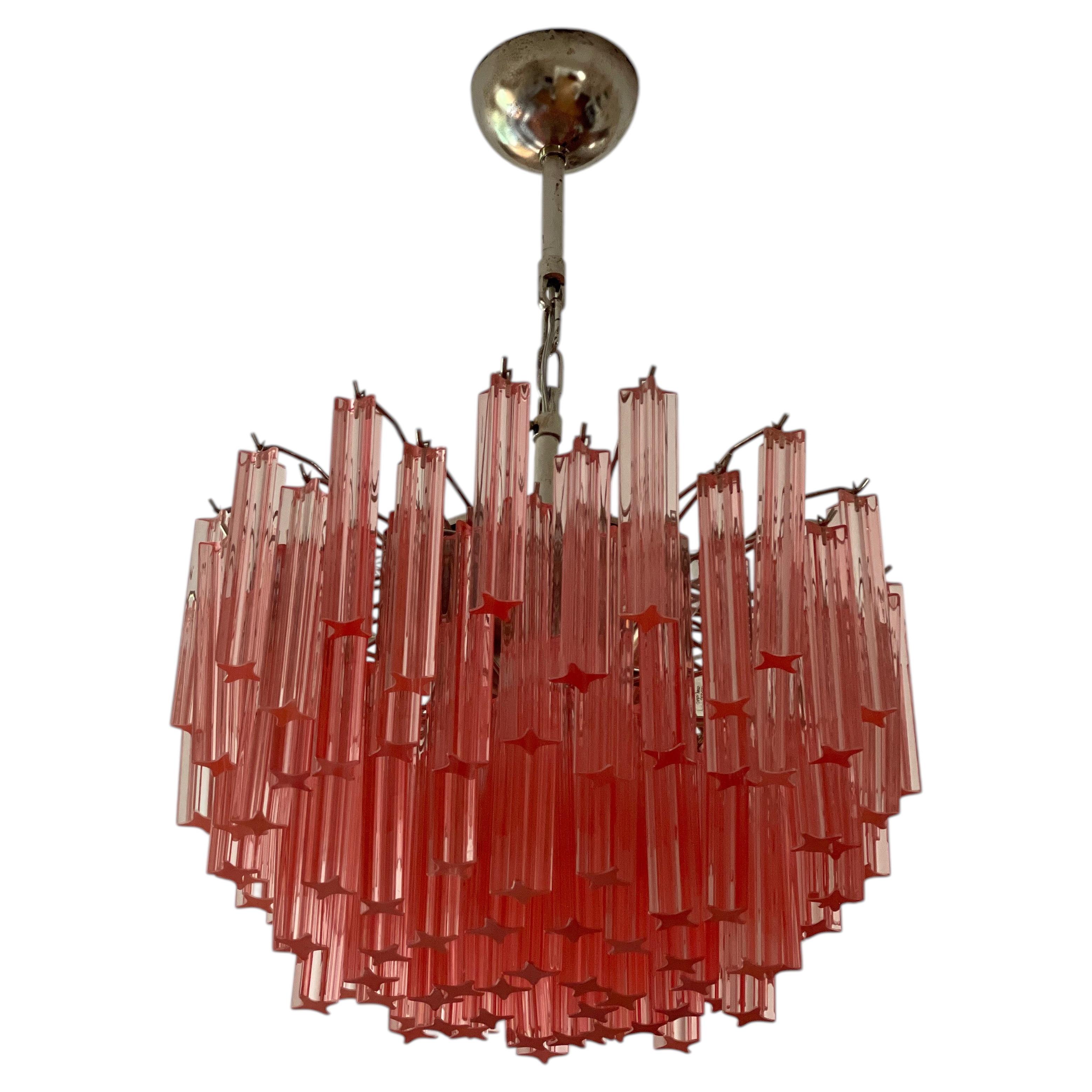 Small Bold Iconic Pink Murano Chandelier For Sale