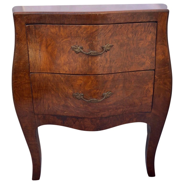 Small Bombe Burlwood Two Drawer Chest Of Drawers Northern Italy