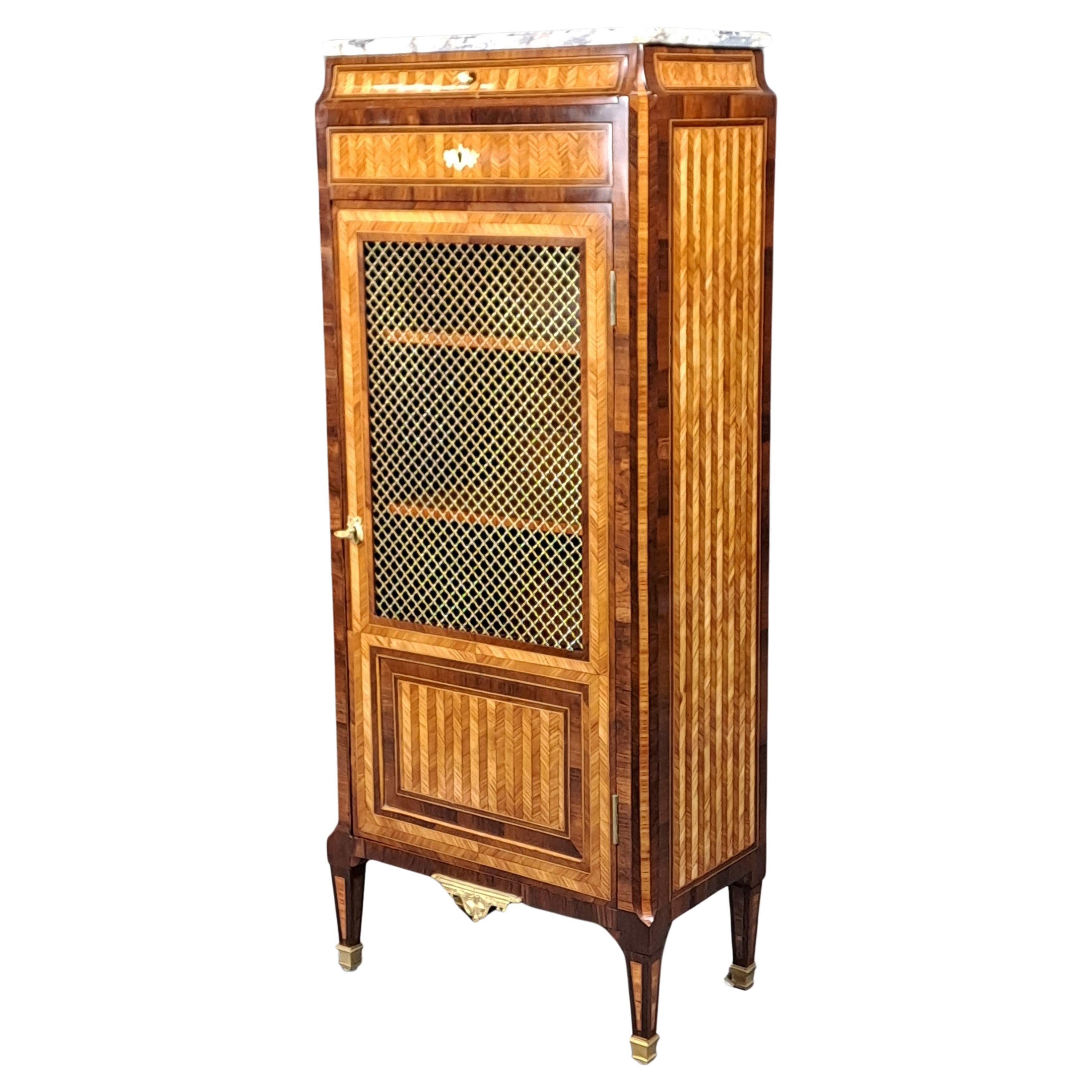 Small Bookcase  Louis XVI Style In Marquetry And Gilt Bronze