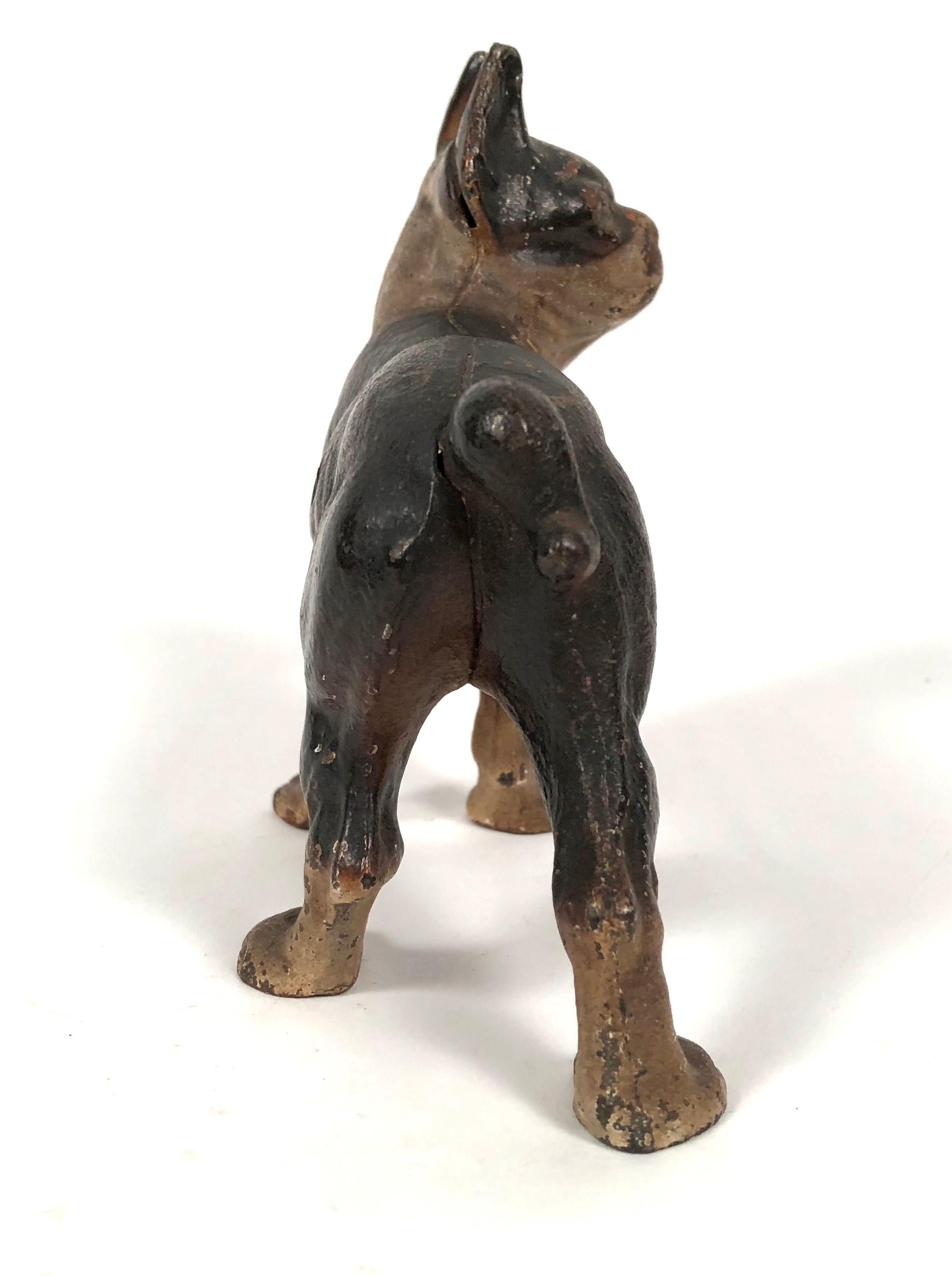 Small Boston Terrier Painted Cast Iron Coin Bank In Good Condition In Essex, MA