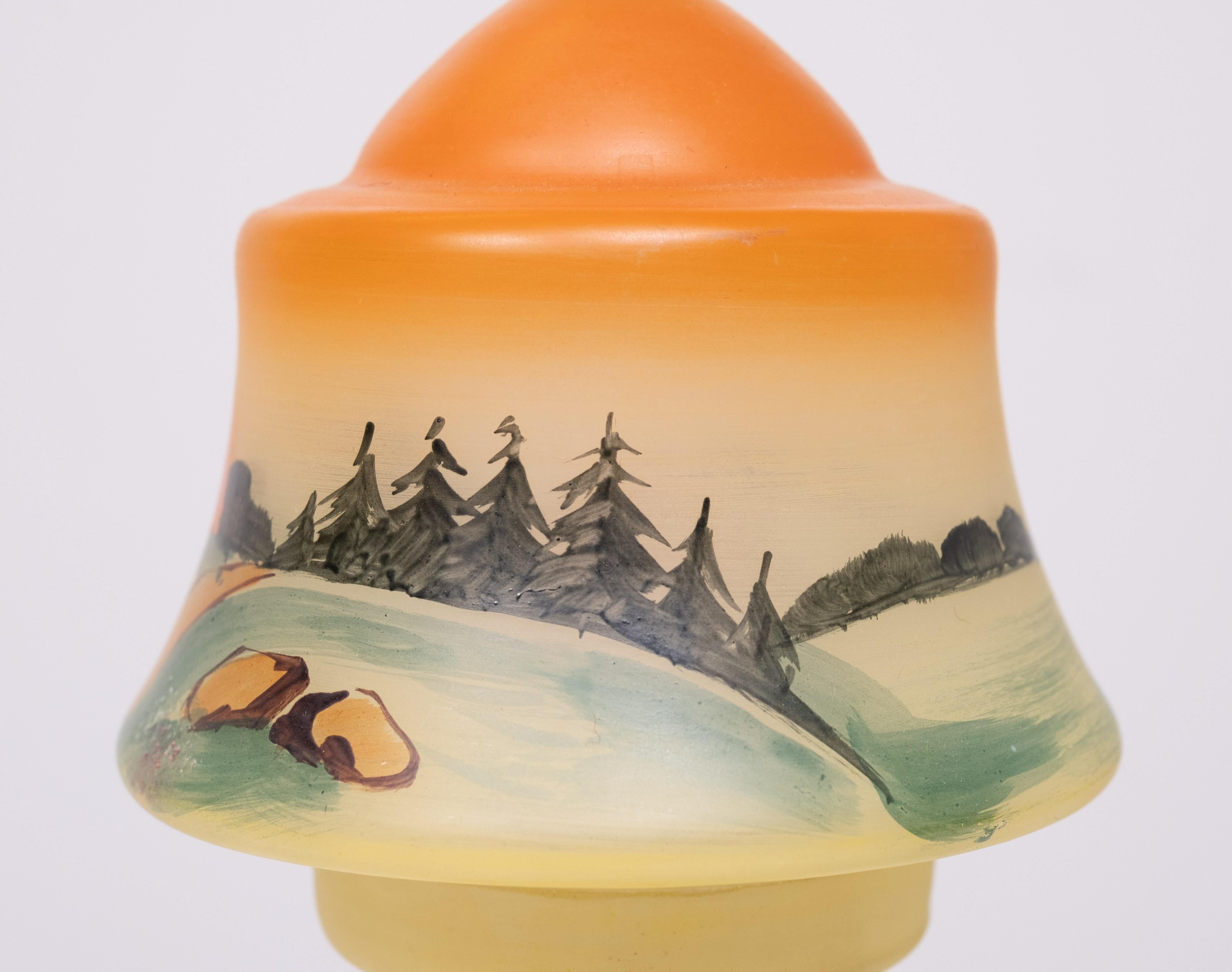 Mid-Century Modern small Boudoir Glass Table lamp  inside painting 1950s For Sale