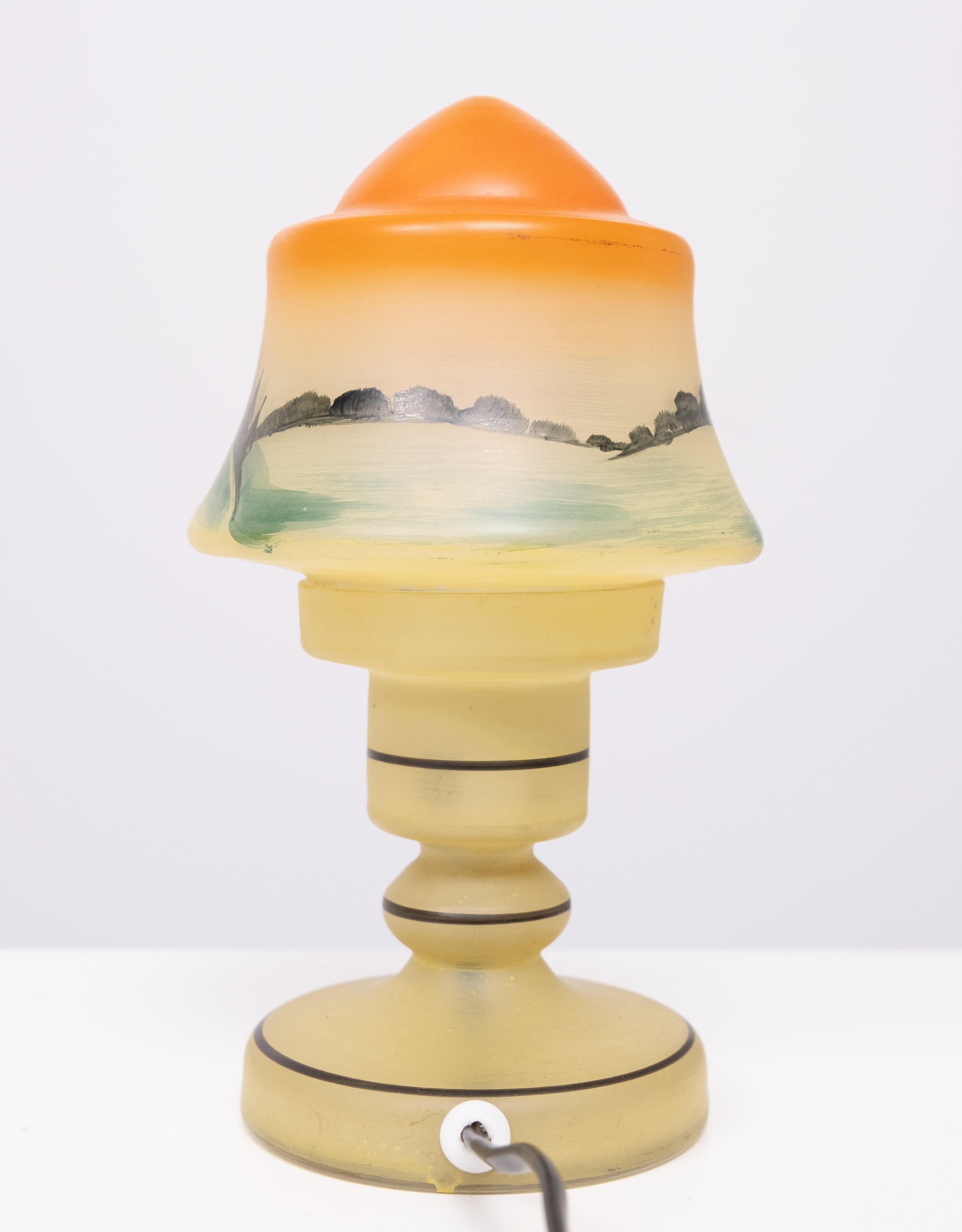 Czech small Boudoir Glass Table lamp  inside painting 1950s For Sale