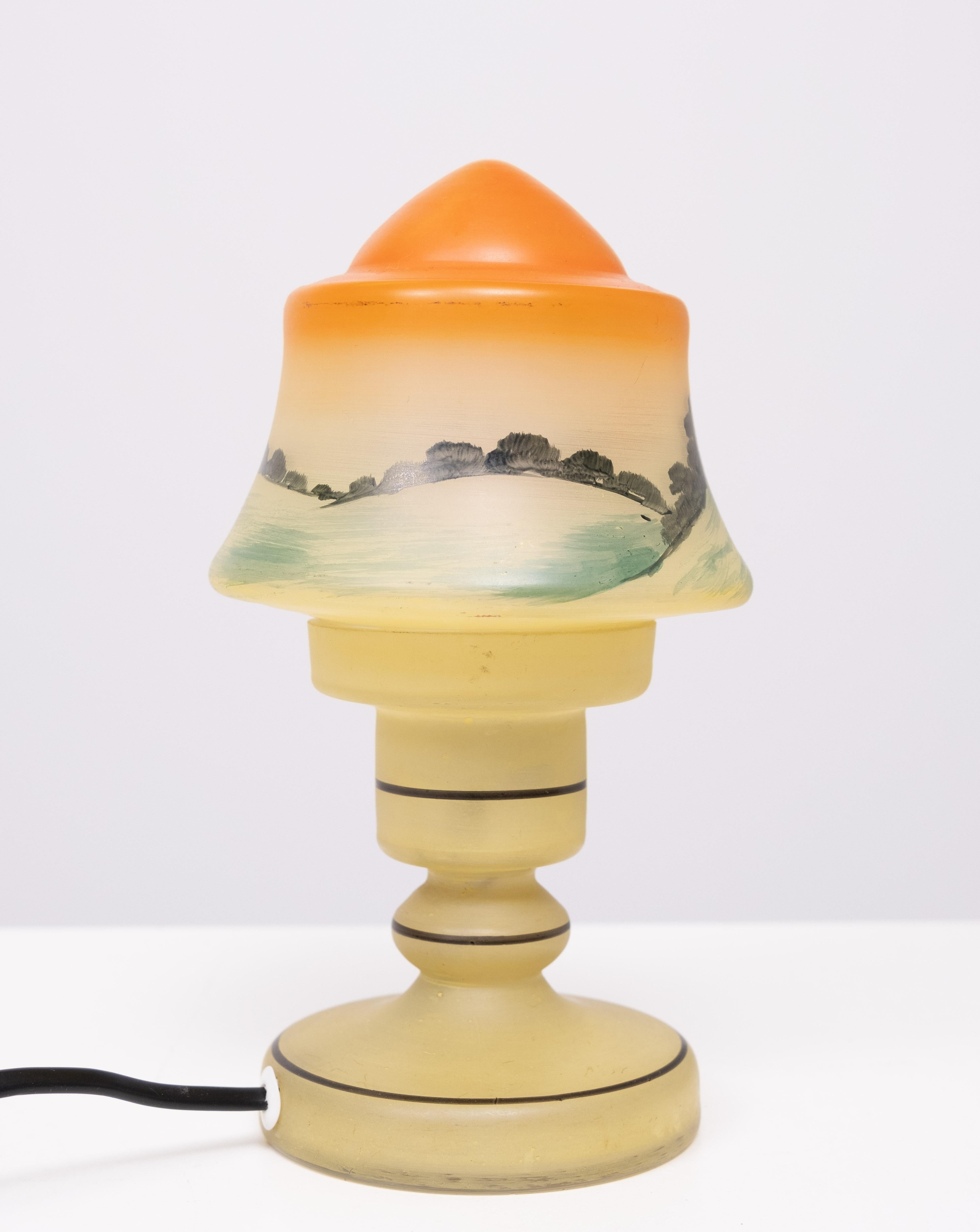 small Boudoir Glass Table lamp  inside painting 1950s In Good Condition For Sale In Den Haag, NL