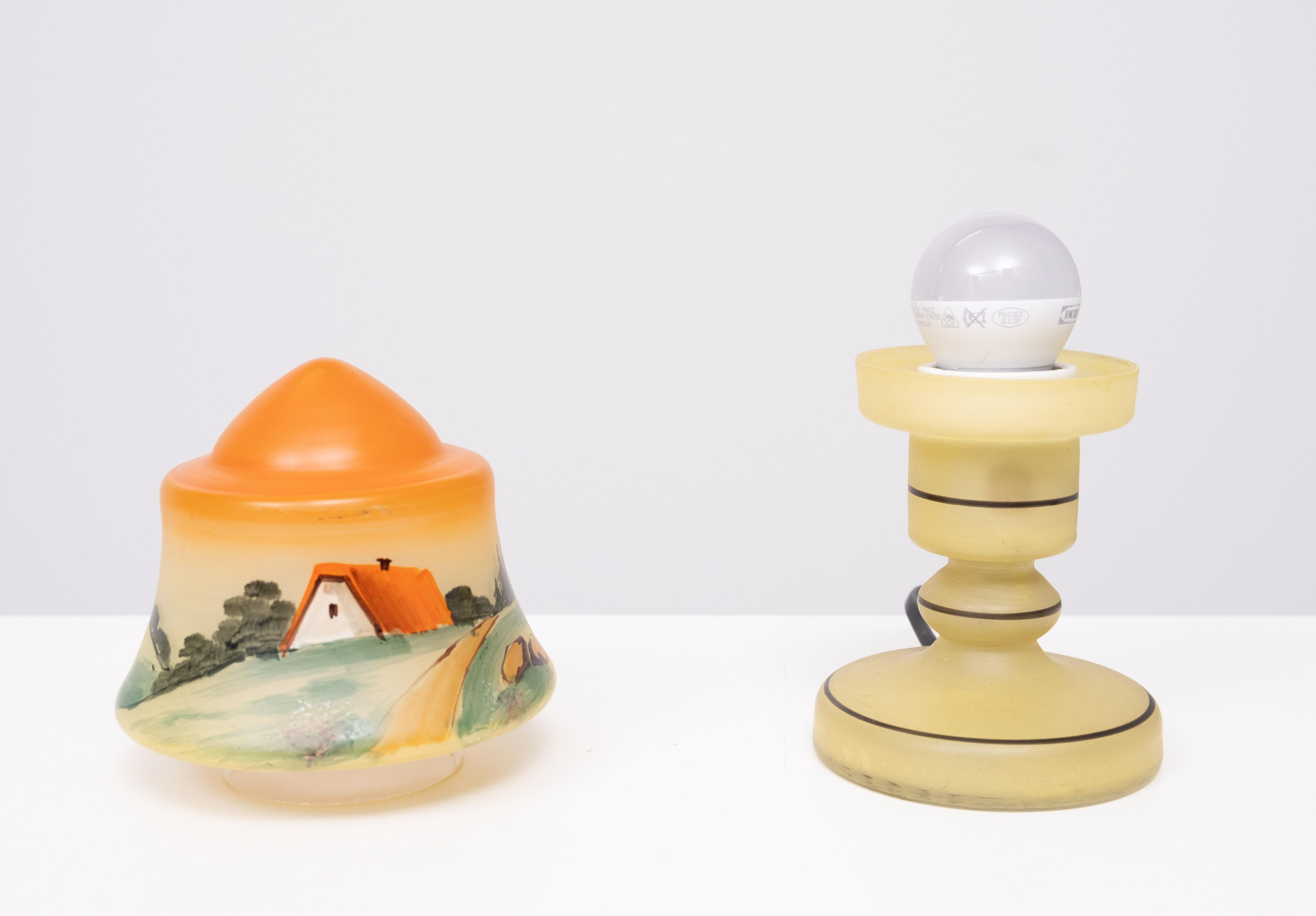 Mid-20th Century small Boudoir Glass Table lamp  inside painting 1950s For Sale