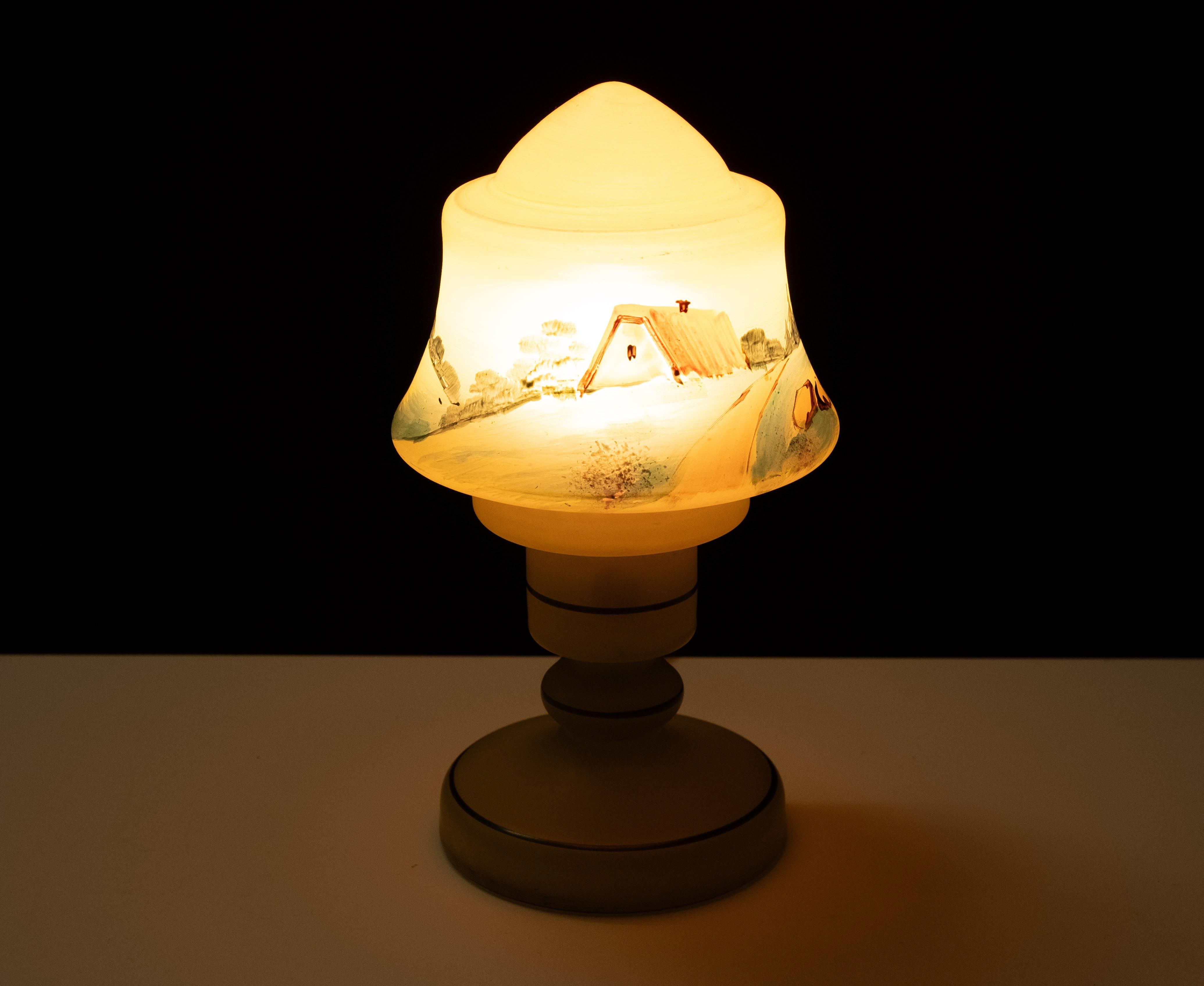 small Boudoir Glass Table lamp  inside painting 1950s For Sale 1