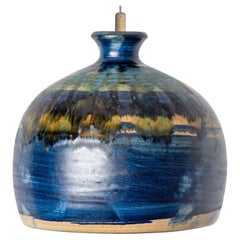 Kobaltgelbe Aqua-Keramik-Pendelleuchte in Schale, Dänemark, 1970