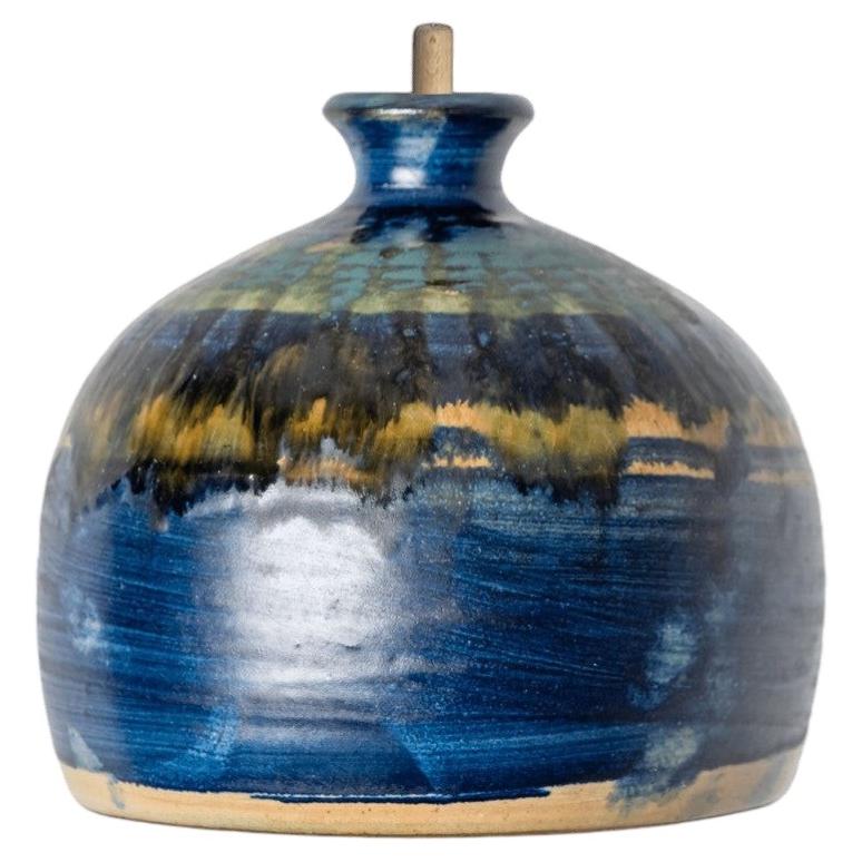 Small Bowl Cobalt Yellow Aqua Ceramic Pendant Light, Denmark, 1970 For Sale
