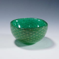 Small Bowl in Green Sommerso Glass, Carlo Scarpa for Venini Murano 1930s