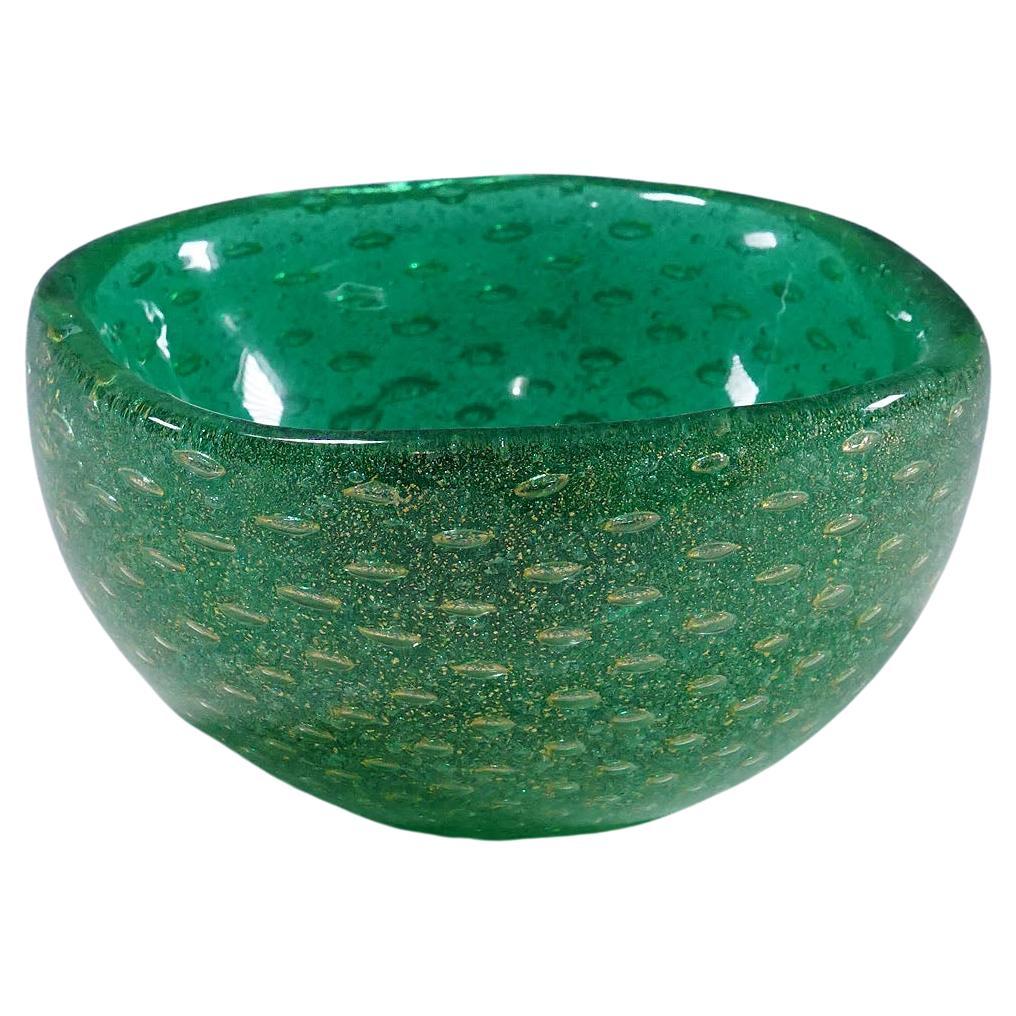 Small Bowl in Green Sommerso Glass, Carlo Scarpa for Venini Murano 1930s