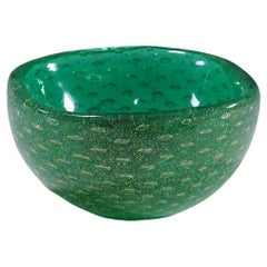 Antique Small Bowl in Green Sommerso Glass, Carlo Scarpa for Venini Murano 1930s