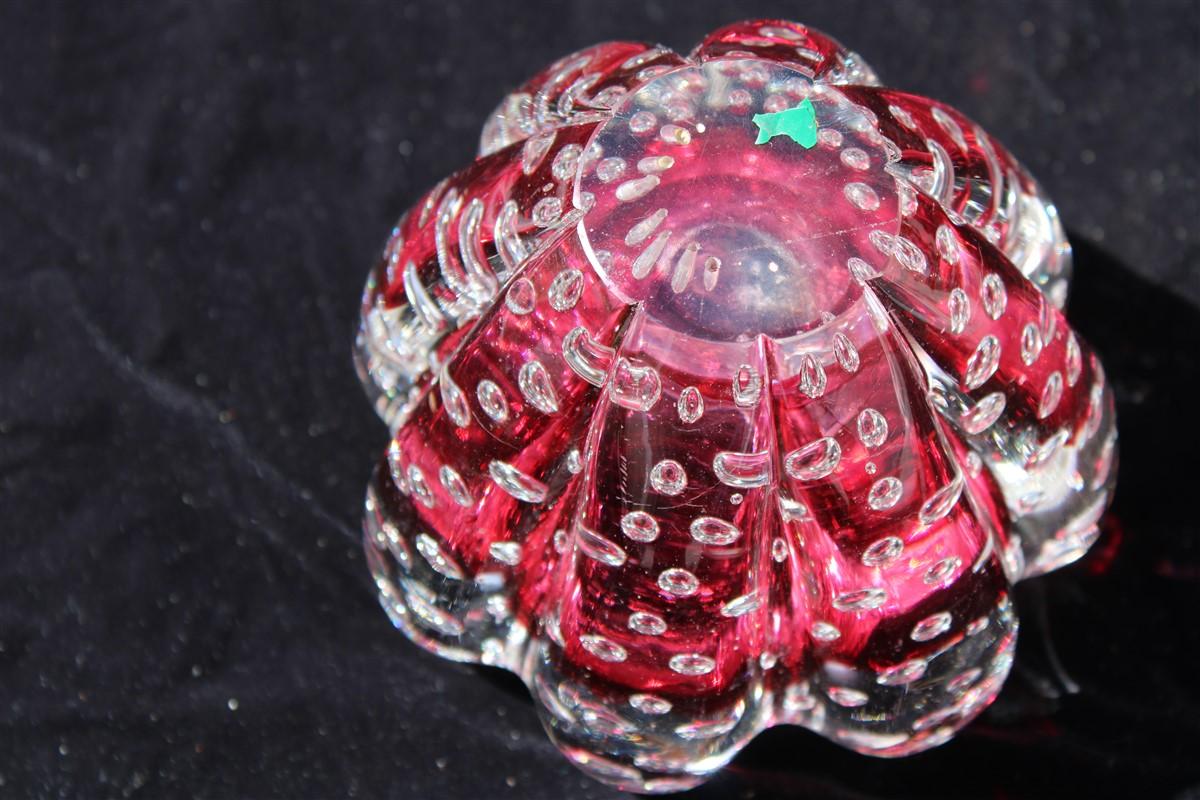 Small bowl Murano glass Italian design midcentury 1940 red air bubbles.
