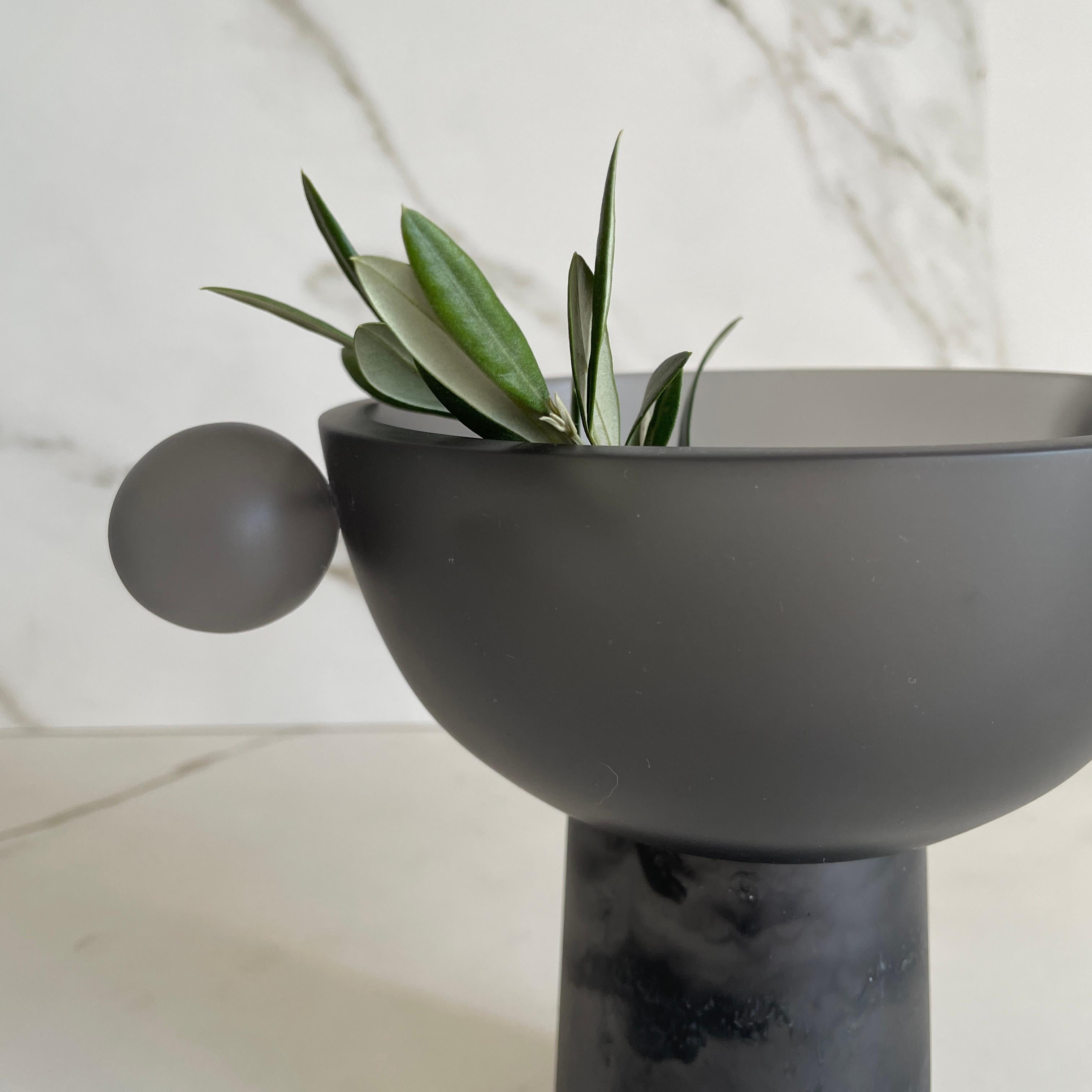 Mexican Small Bowl Pedestal in Smoke Resin by Paola Valle For Sale