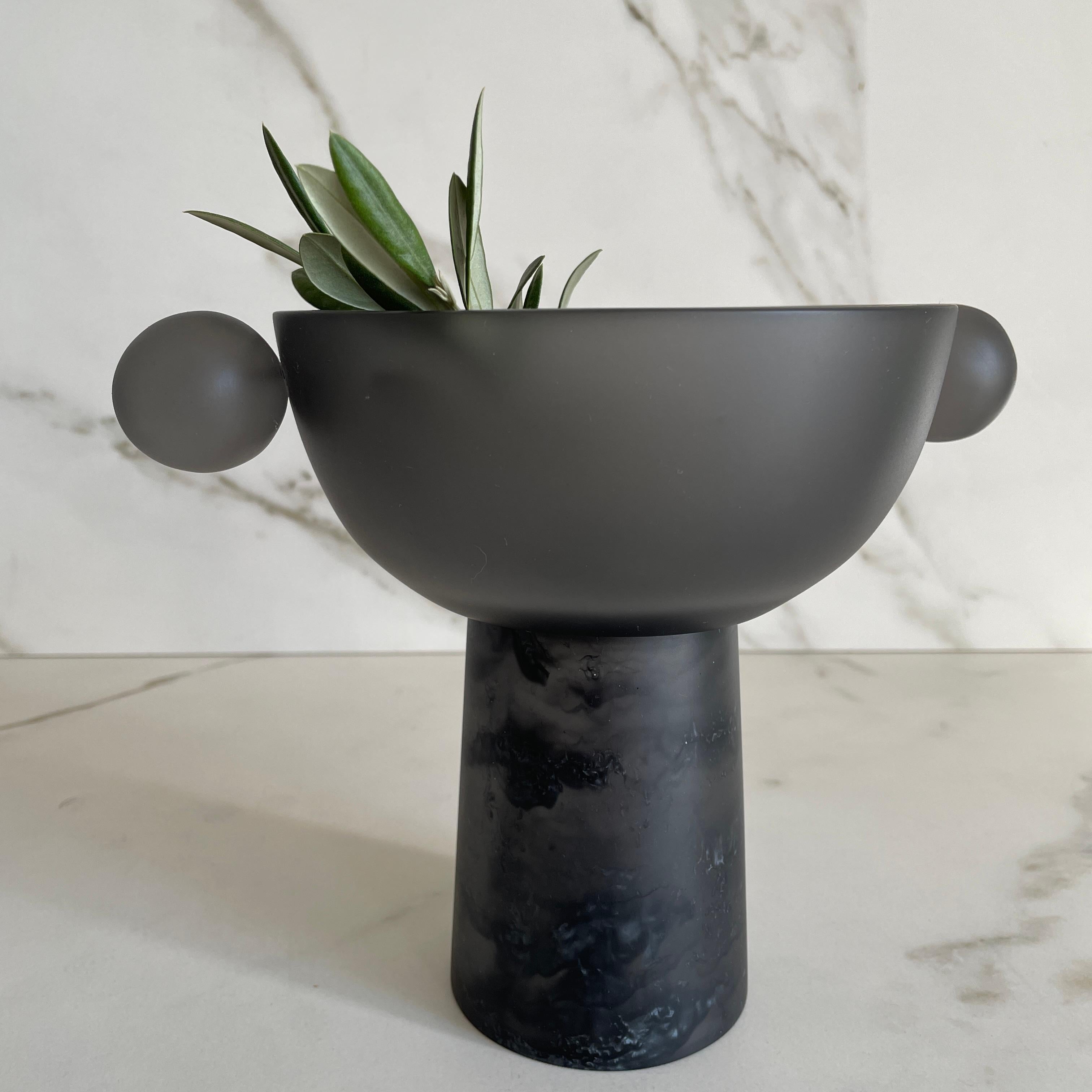 Cast Small Bowl Pedestal in Smoke Resin by Paola Valle For Sale