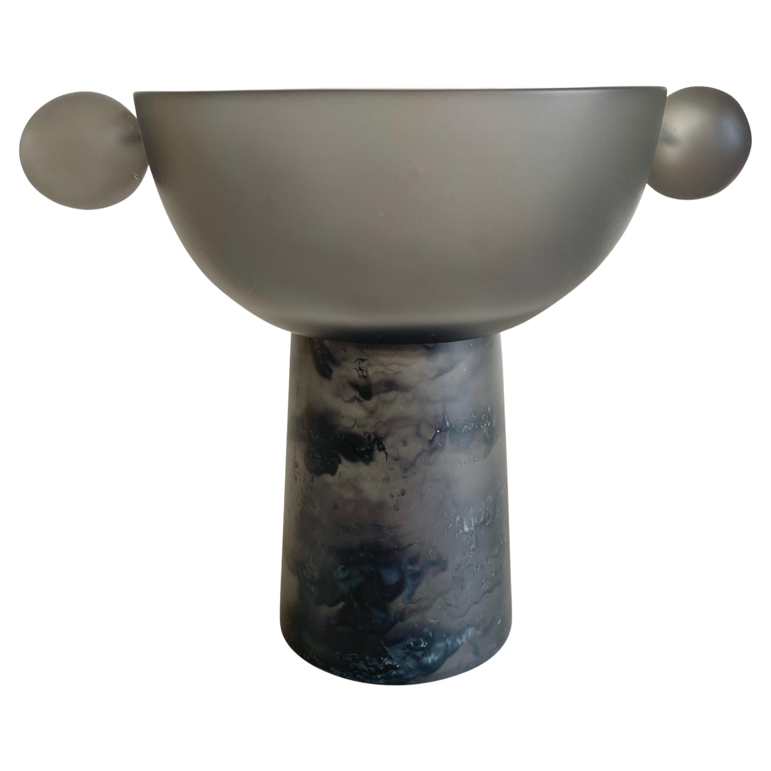 Small Bowl Pedestal in Smoke Resin by Paola Valle For Sale