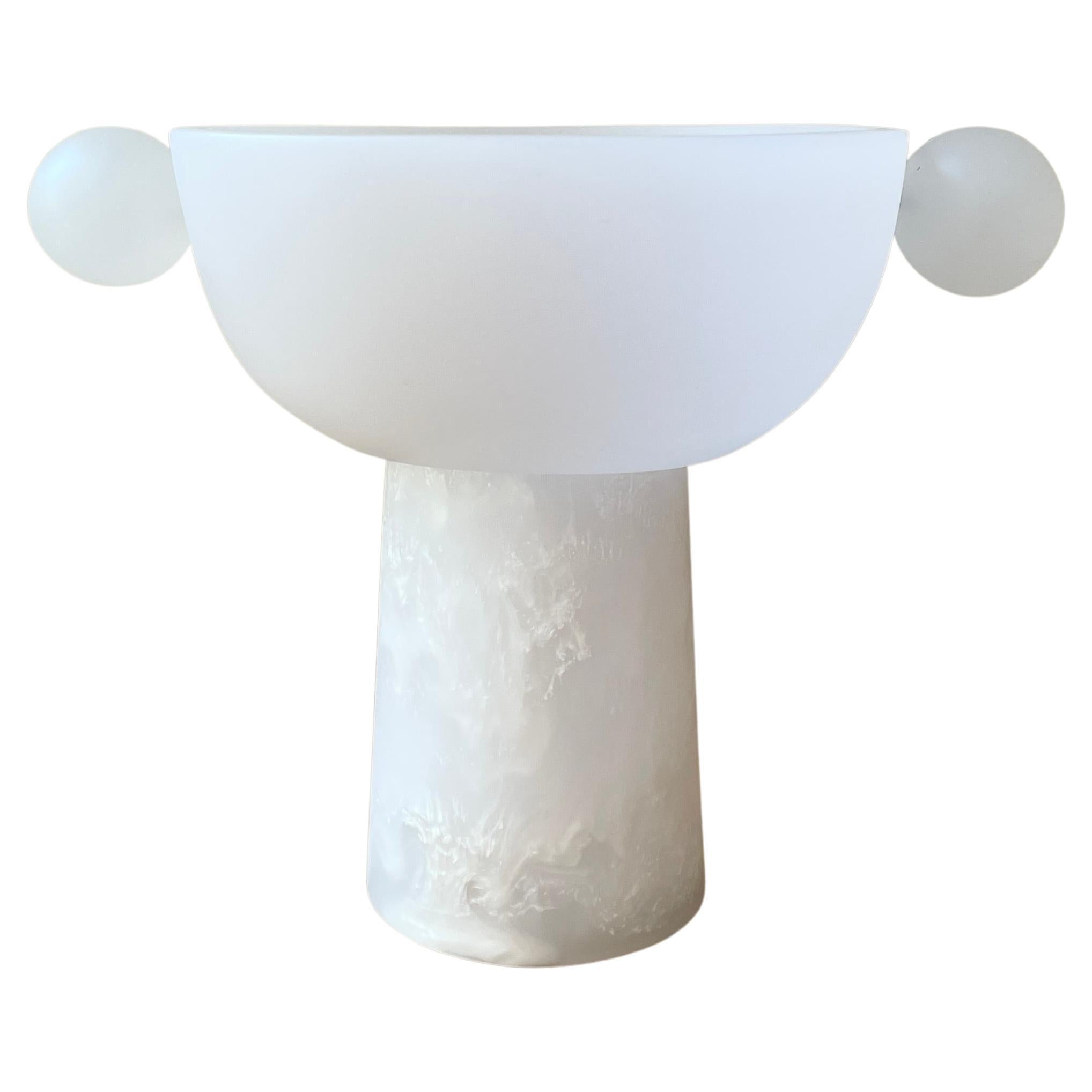 Small Bowl Pedestal in White Resin by Paola Valle For Sale