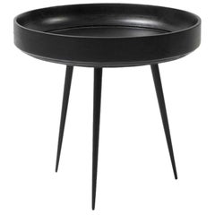 Small Bowl Side Table, Mango Wood Black Stain, Steel Legs by Mater Design