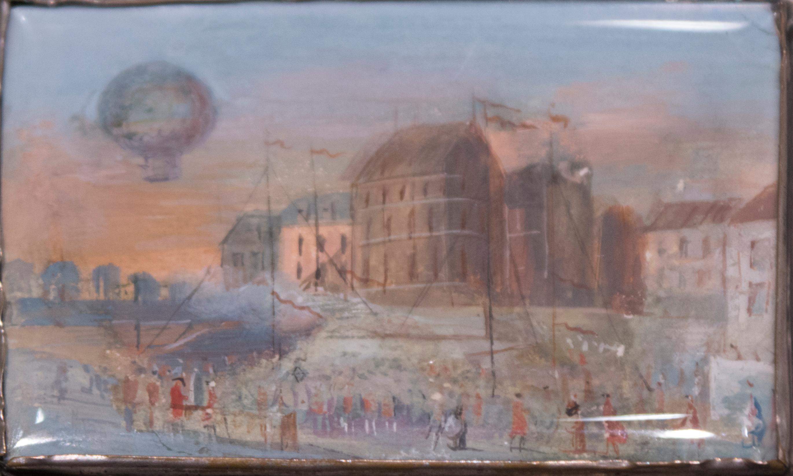 French Small Box with Decorative Scenes of the Reveillon Aerostat For Sale
