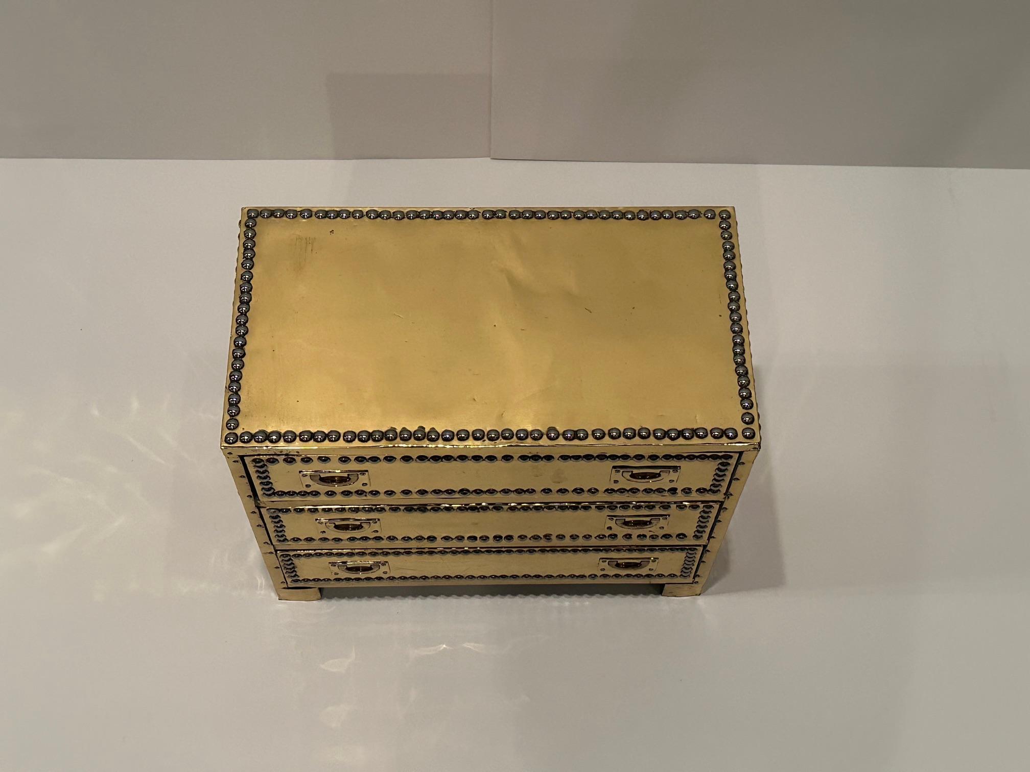 Small Brass 3 Drawer Treasure Chest by Sarreid For Sale 2