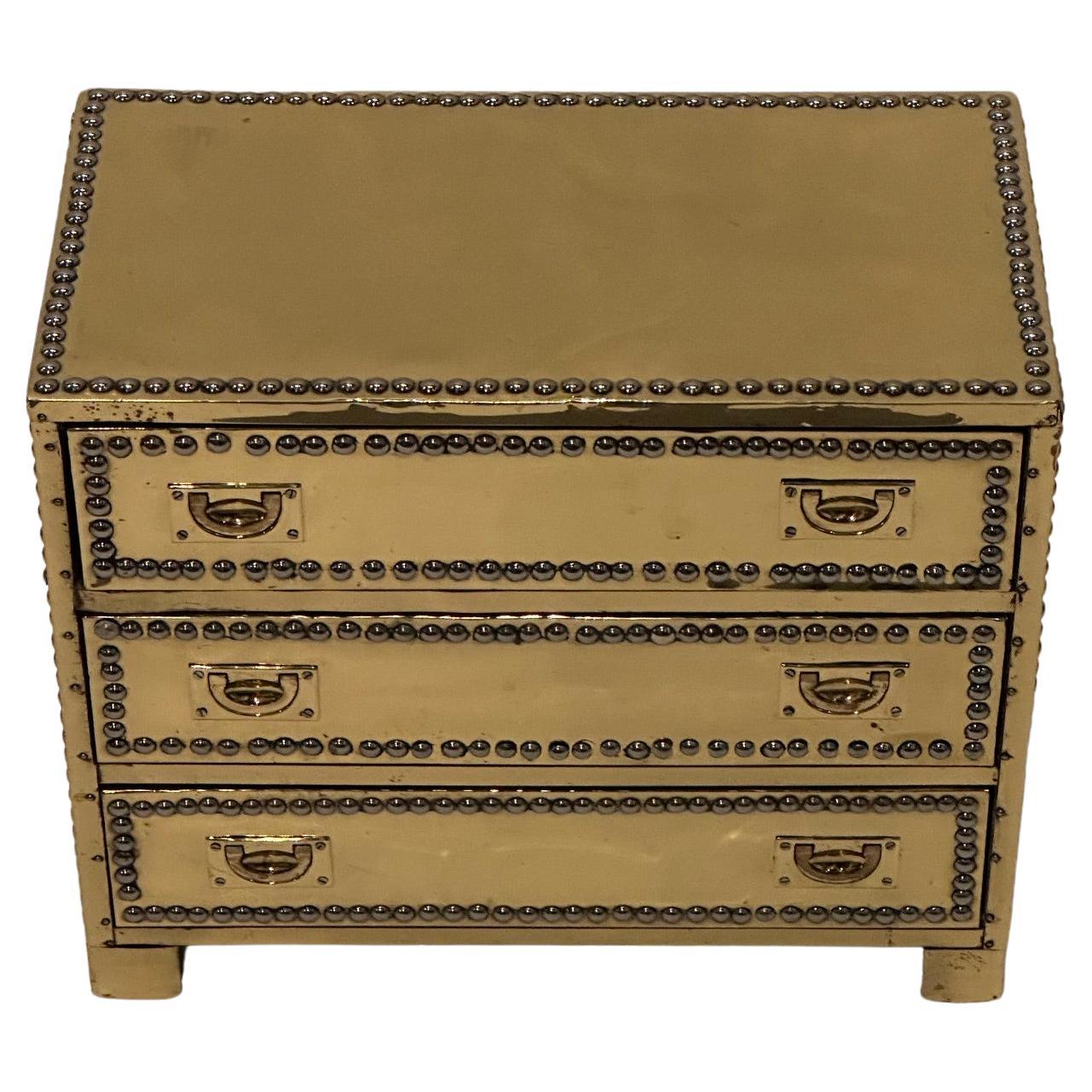 Small Brass 3 Drawer Treasure Chest by Sarreid For Sale