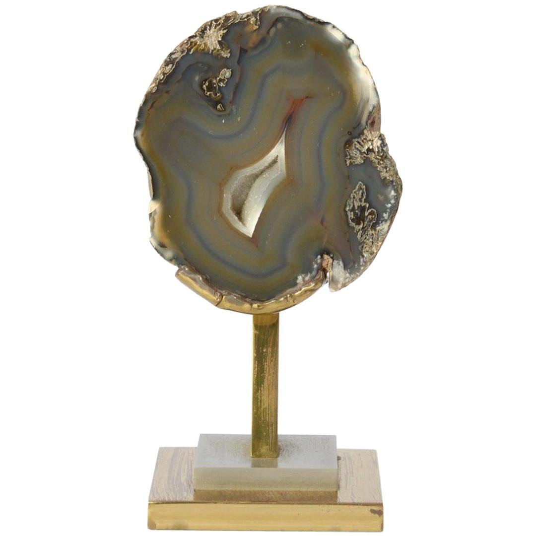 Small Brass & Agate Sculpture Inspired by Willy Daro, 1970s