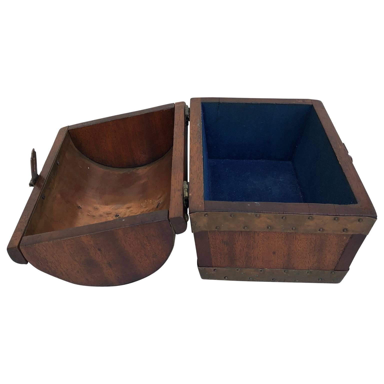 English Small Brass and Copper Plated Wooden Jewelry Casket
