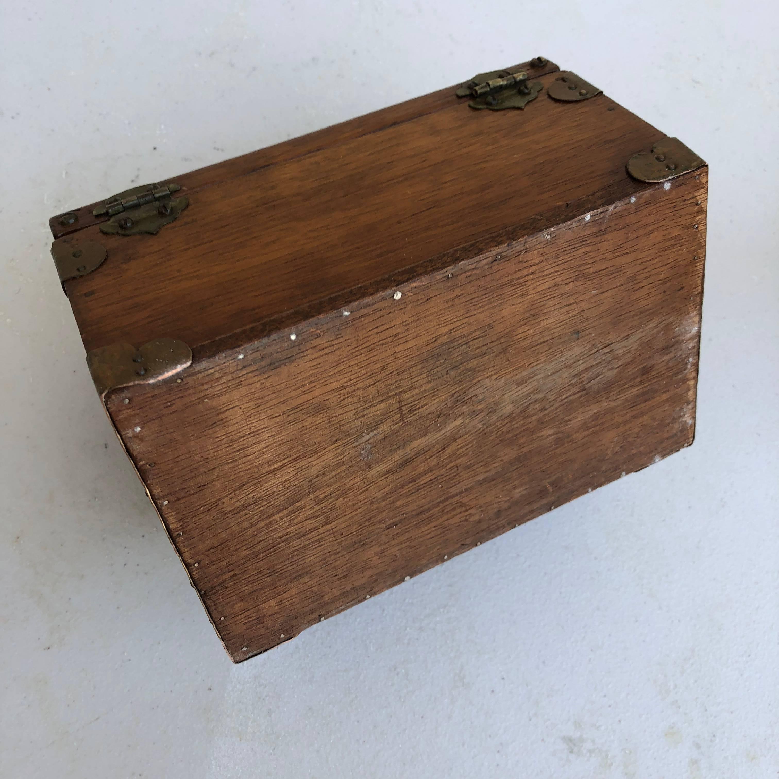 Small Brass and Copper Plated Wooden Jewelry Casket 2