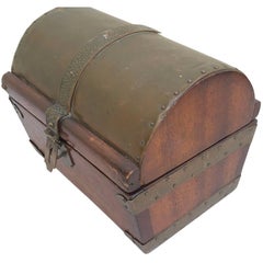 Small Brass and Copper Plated Wooden Jewelry Casket