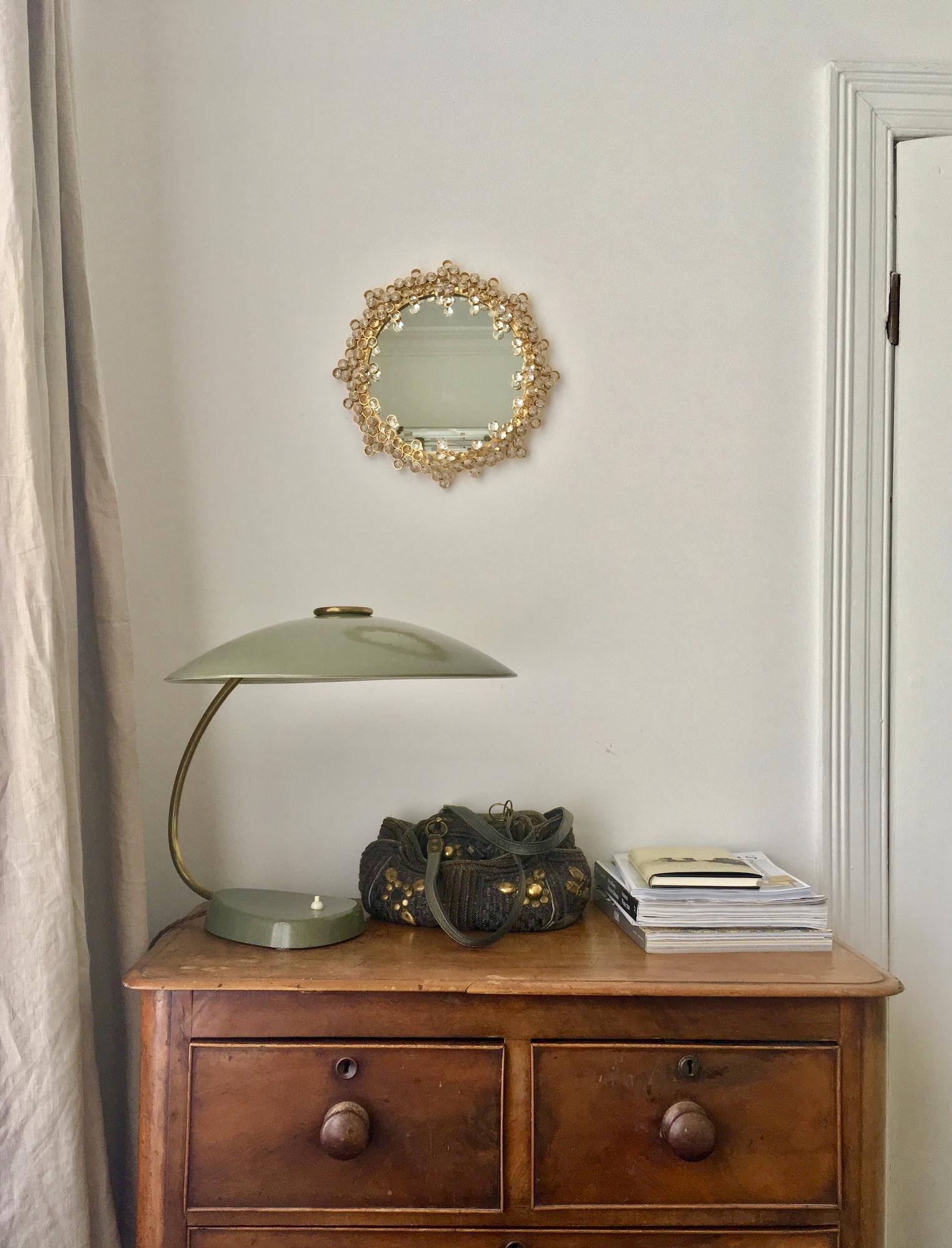 Small Brass and Crystal Wall Mirror Attributed to Palwa, Austria in vendita 1