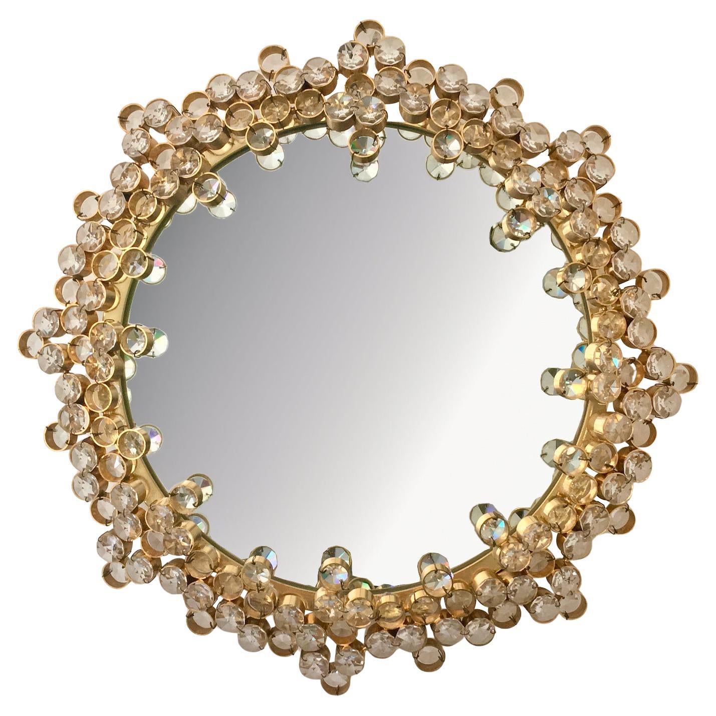 Small Brass and Crystal Wall Mirror Attributed to Palwa, Austria