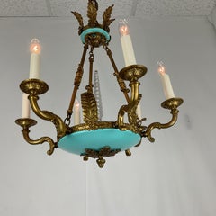 Small Brass and Enamel Empire Chandelier