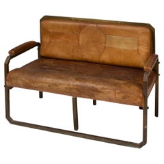 Small brass and leather bench seat France, circa 1940